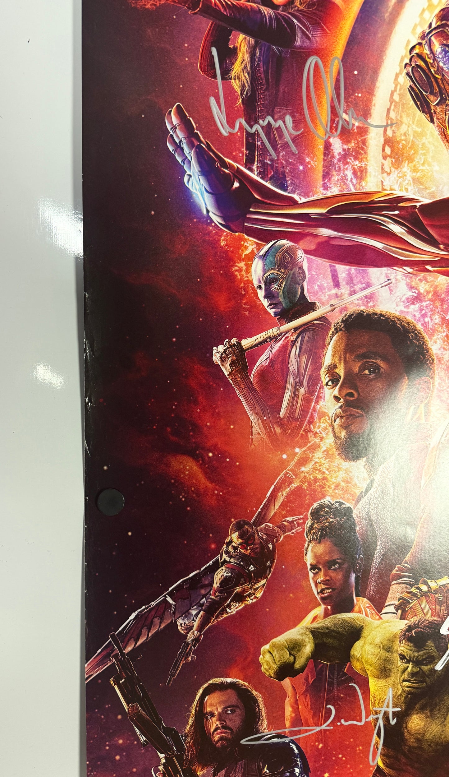 
                  
                    Avengers: Infinity War 27x40 Poster Cast Signed by Chadwick Boseman, Paul Bettany, Elizabeth Olsen, Josh Brolin, Anthony Mackie, Dania Gurira, Letitia Wright, Mark Ruffalo, Tom Holland, Don Cheadle, Chris Pratt, Tom Hiddleston, & Winston Duke
                  
                