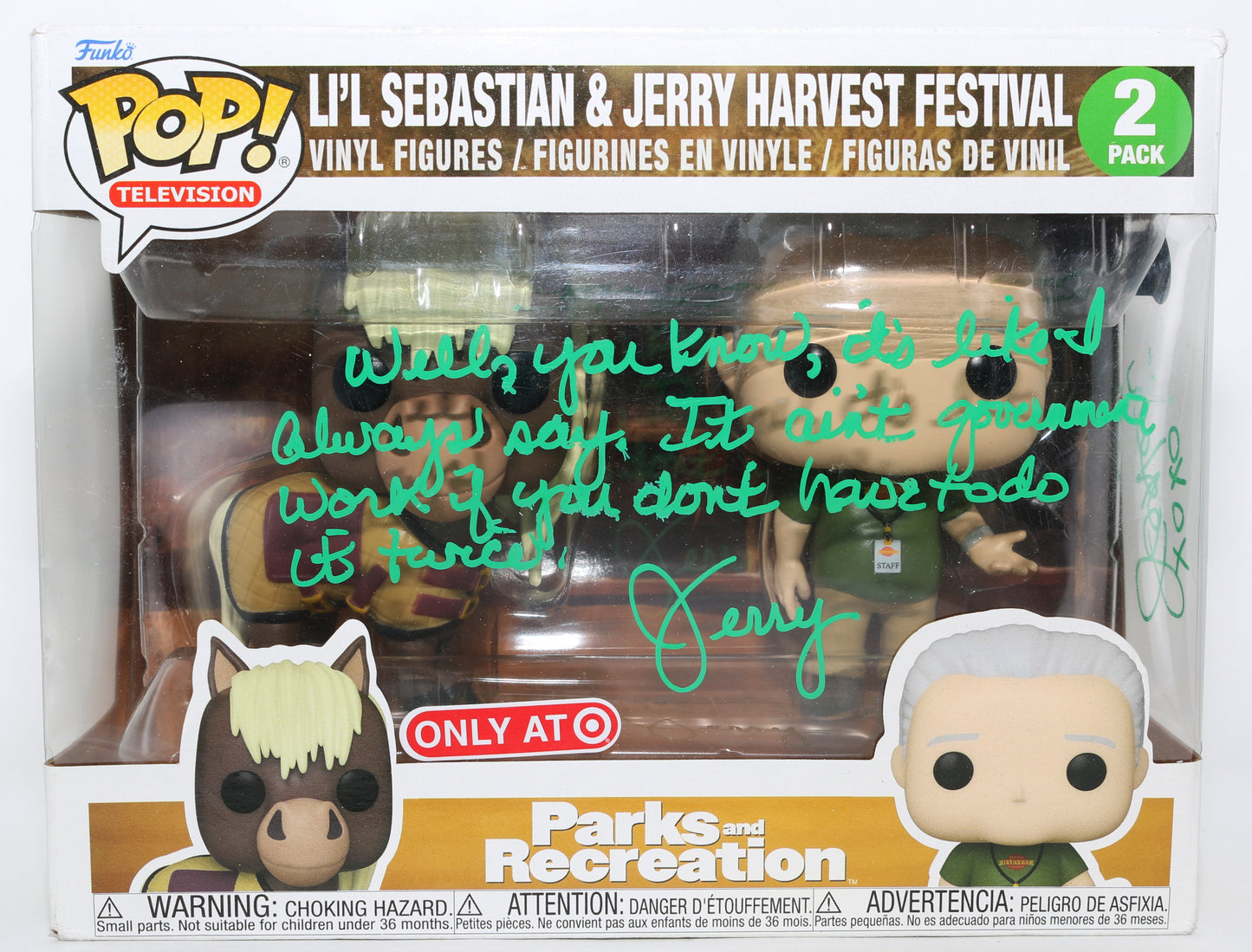 
                  
                    Jim O'Heir as Jerry Gergich in Parks & Recreation Signed Funko POP! 2-Pack with Character Name & Quote
                  
                