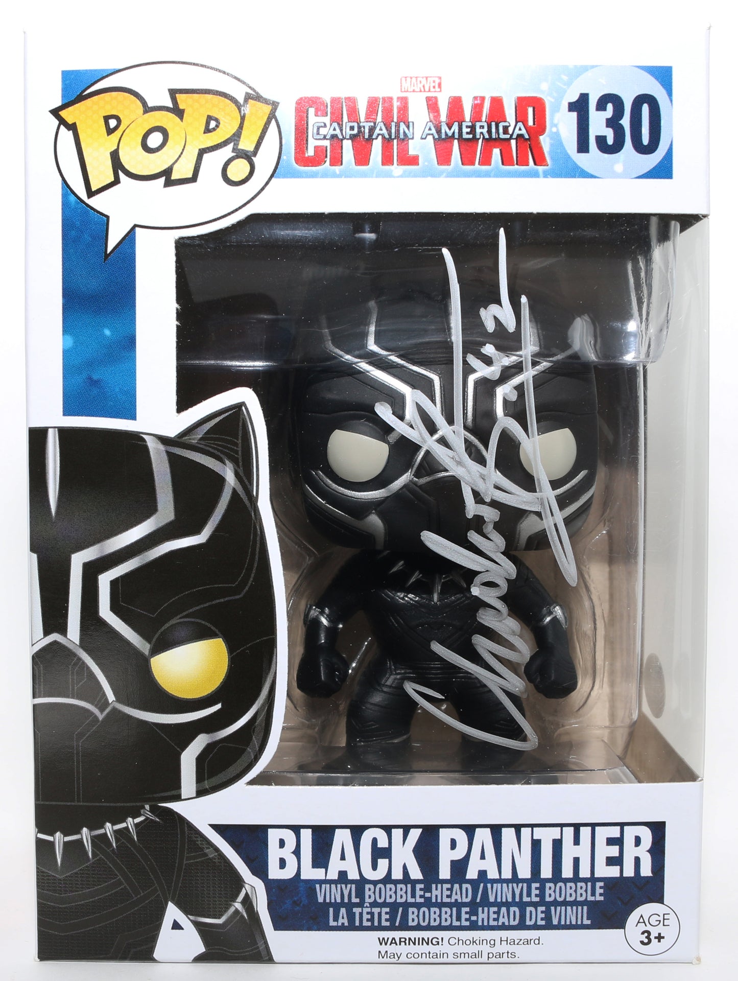 
                  
                    Chadwick Boseman as Black Panther in Captain America: Civil War (JSA) Signed Funko POP! #130 - Very Rare
                  
                