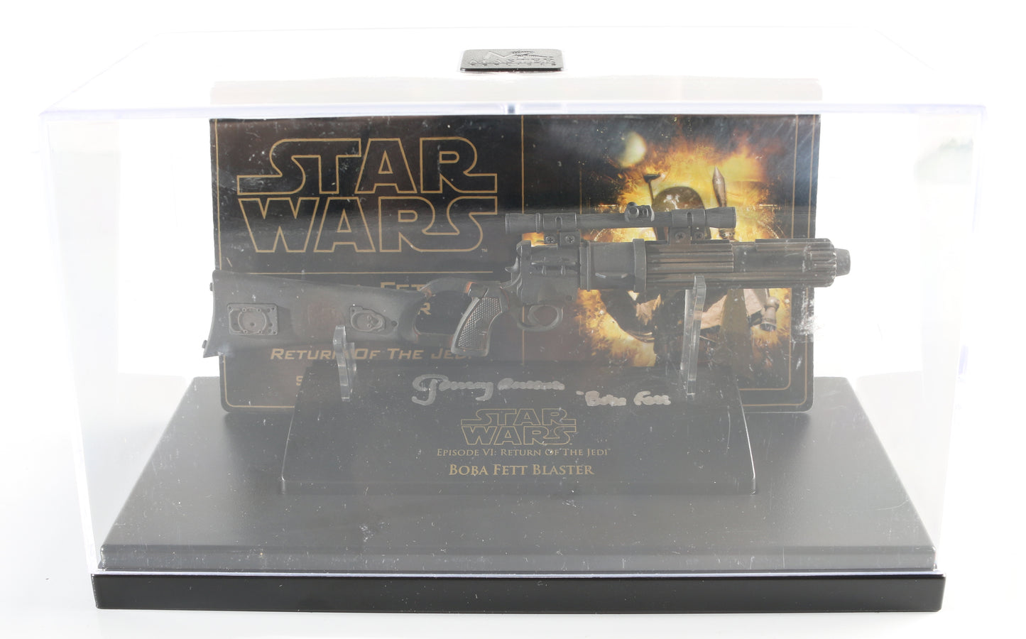 
                  
                    Jeremy Bulloch as Boba Fett in Star Wars: Return of the Jedi Master Replicas Scaled Prop Replica Mini Blaster with Character Name
                  
                