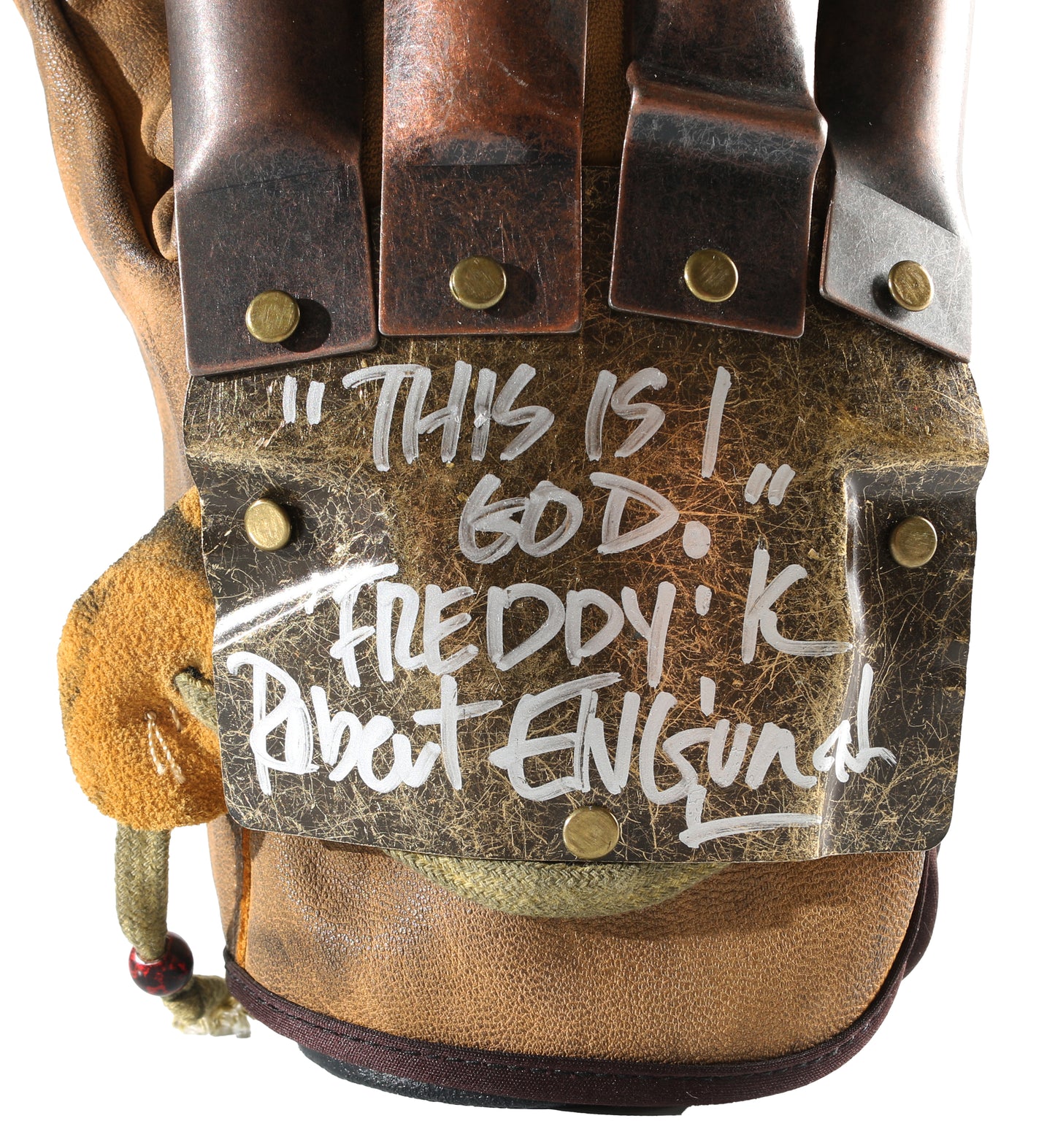 
                  
                    Robert Englund as Freddy Kreuger in A Nightmare on Elm Street Signed Prop Replica Razor Glove with Quote & Character Name
                  
                