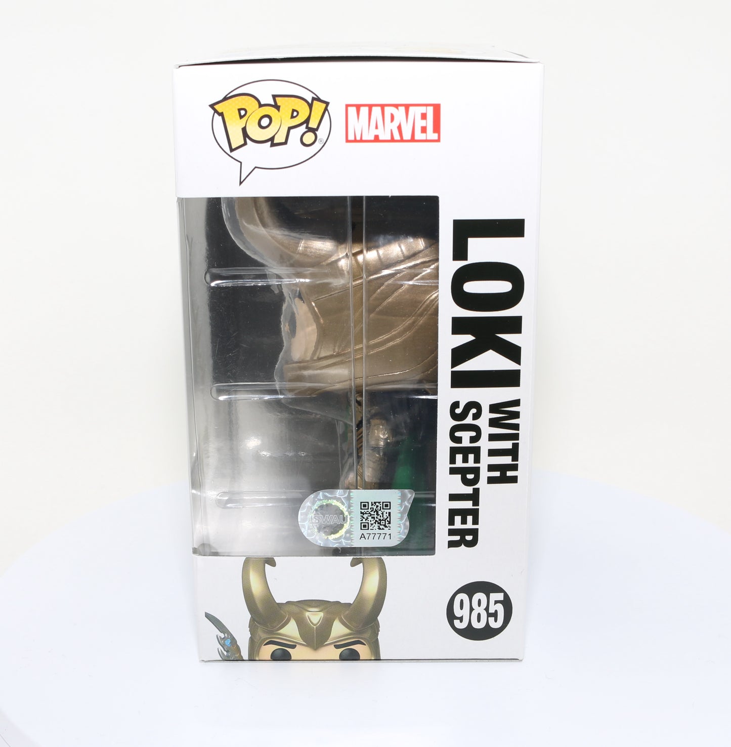 
                  
                    Tom Hiddleston as Loki with Scepter in Avengers EE Glow in the Dark Exclusive (SWAU) Signed Funko POP! #985
                  
                