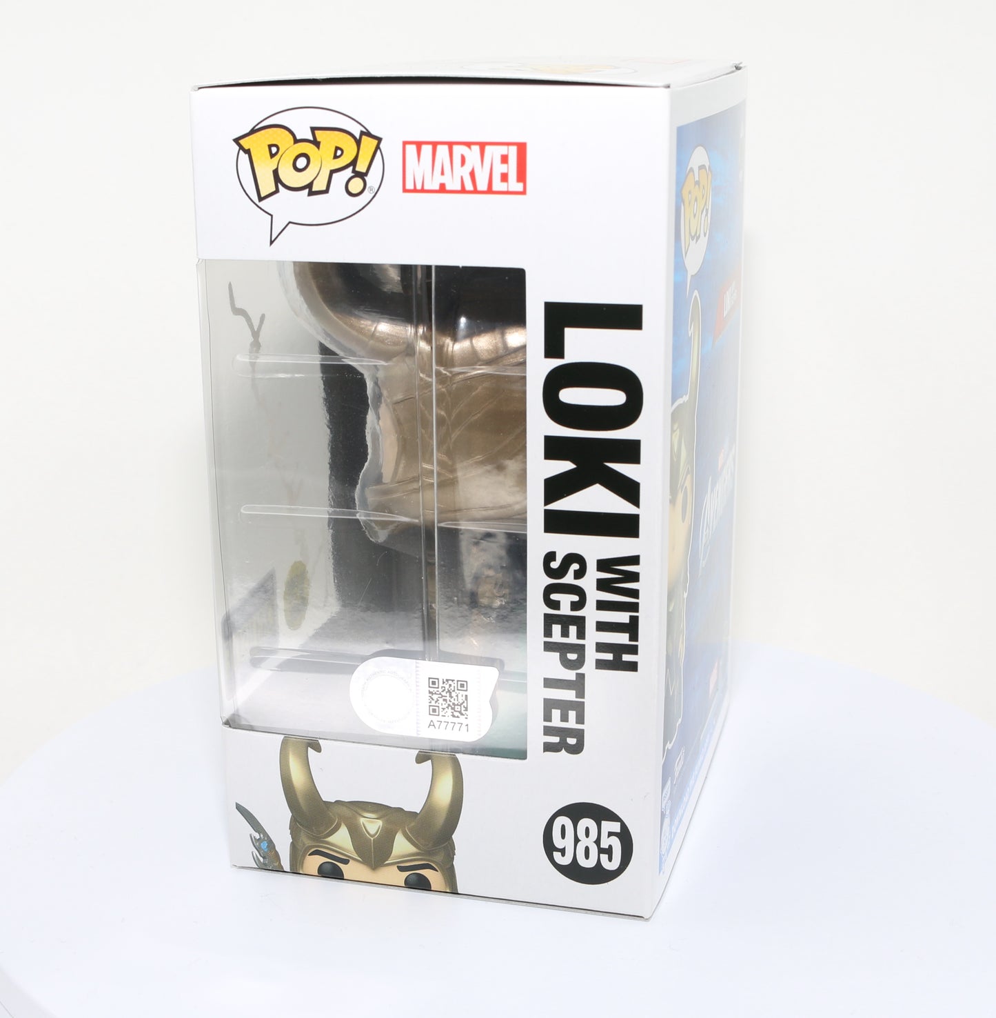 
                  
                    Tom Hiddleston as Loki with Scepter in Avengers EE Glow in the Dark Exclusive (SWAU) Signed Funko POP! #985
                  
                