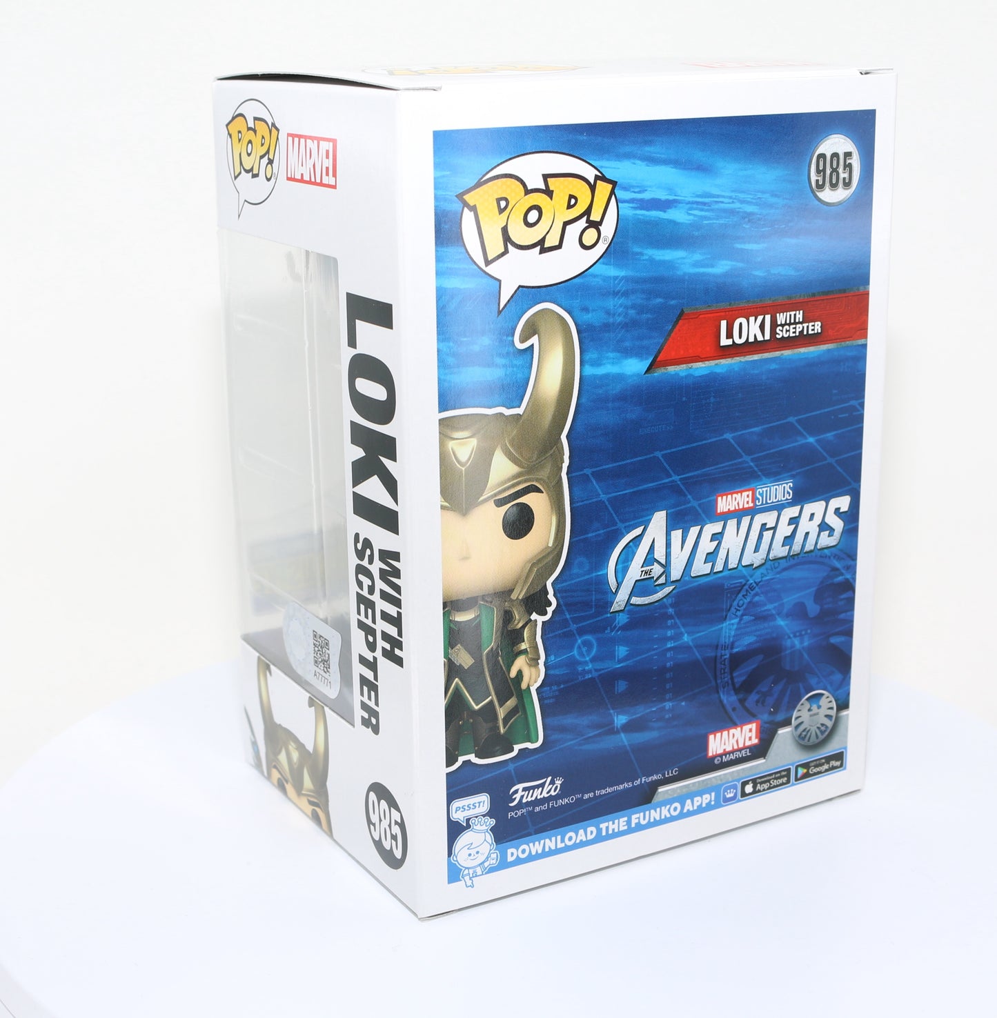 
                  
                    Tom Hiddleston as Loki with Scepter in Avengers EE Glow in the Dark Exclusive (SWAU) Signed Funko POP! #985
                  
                