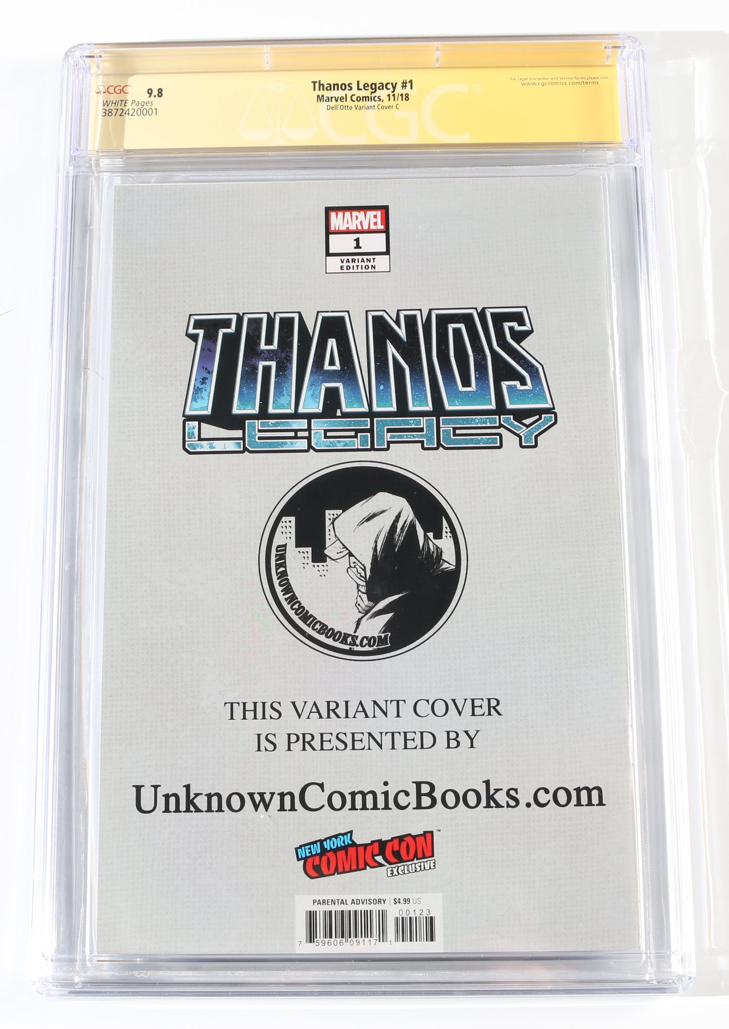 
                  
                    Thanos Legacy #1 Dell'Otto Variant C - Signed by Josh Brolin as Thanos in Avengers: Infinity War (CGC Signature Series 9.8) 2018
                  
                