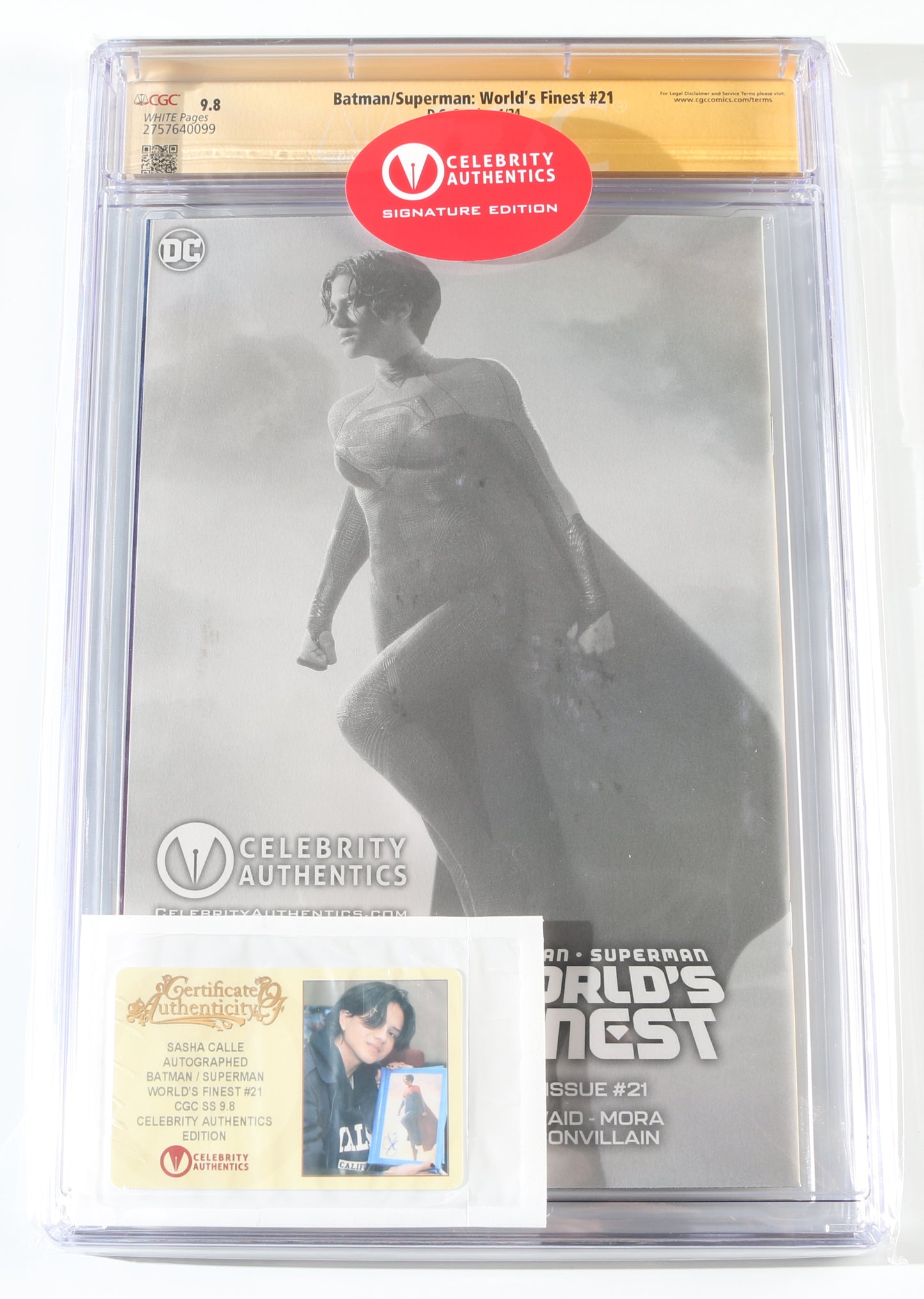 
                  
                    Batman/Superman: World's Finest #21 Celebrity Authentics Variant B - Sasha Calle as Supergirl in The Flash (CGC Signature Series 9.8) 2024
                  
                