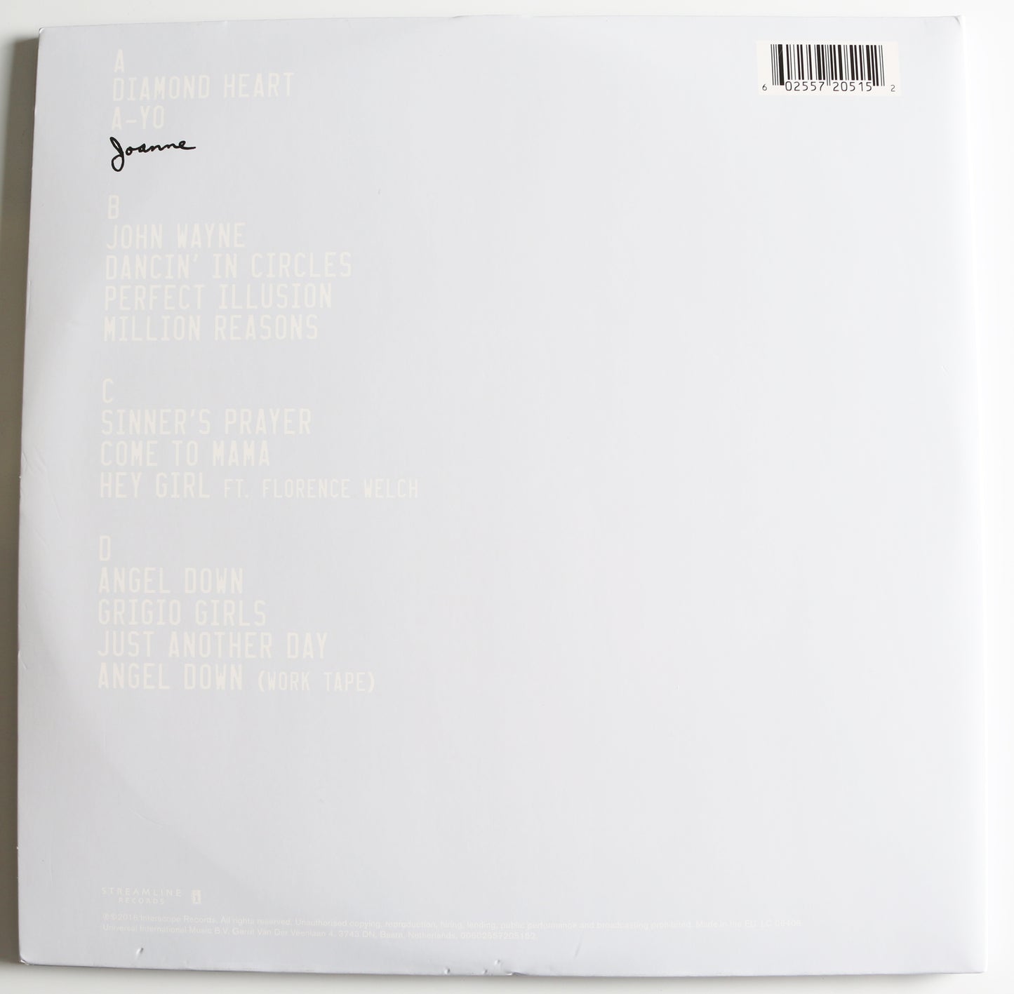 
                  
                    Lady Gaga: Joanne LP 12" Vinyl Record Signed by Lady Gaga
                  
                