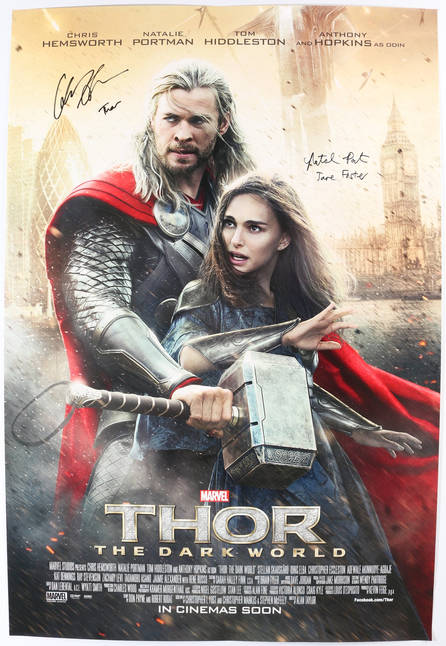 
                  
                    Chris Hemsworth as Thor & Natalie Portman as Jane Foster in Thor: The Dark World (SWAU) Signed 27x40 Poster with Character Names
                  
                