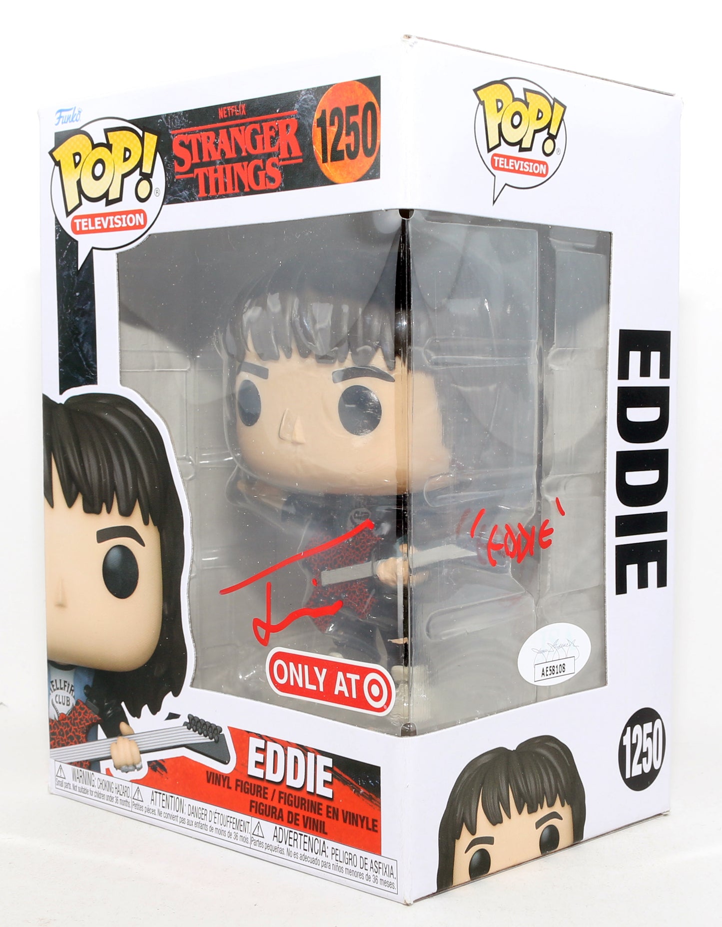 
                  
                    Joseph Quinn as Eddie Munson in Stranger Things Target Exclusive (JSA) Signed Funko POP! #1250 with Character Name
                  
                