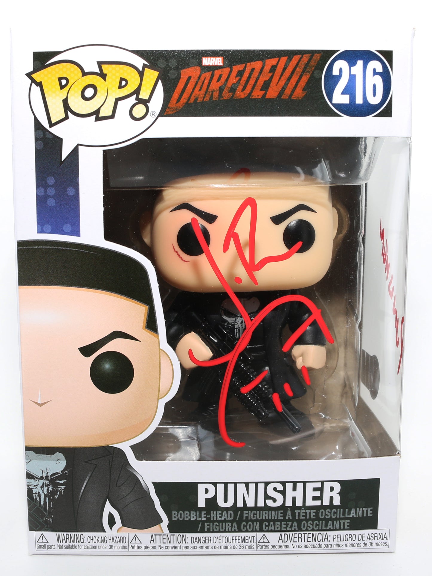 
                  
                    Jon Bernthal as The Punisher in Daredevil (Beckett) Signed Funko POP! #216 with Character Name & Sketch
                  
                