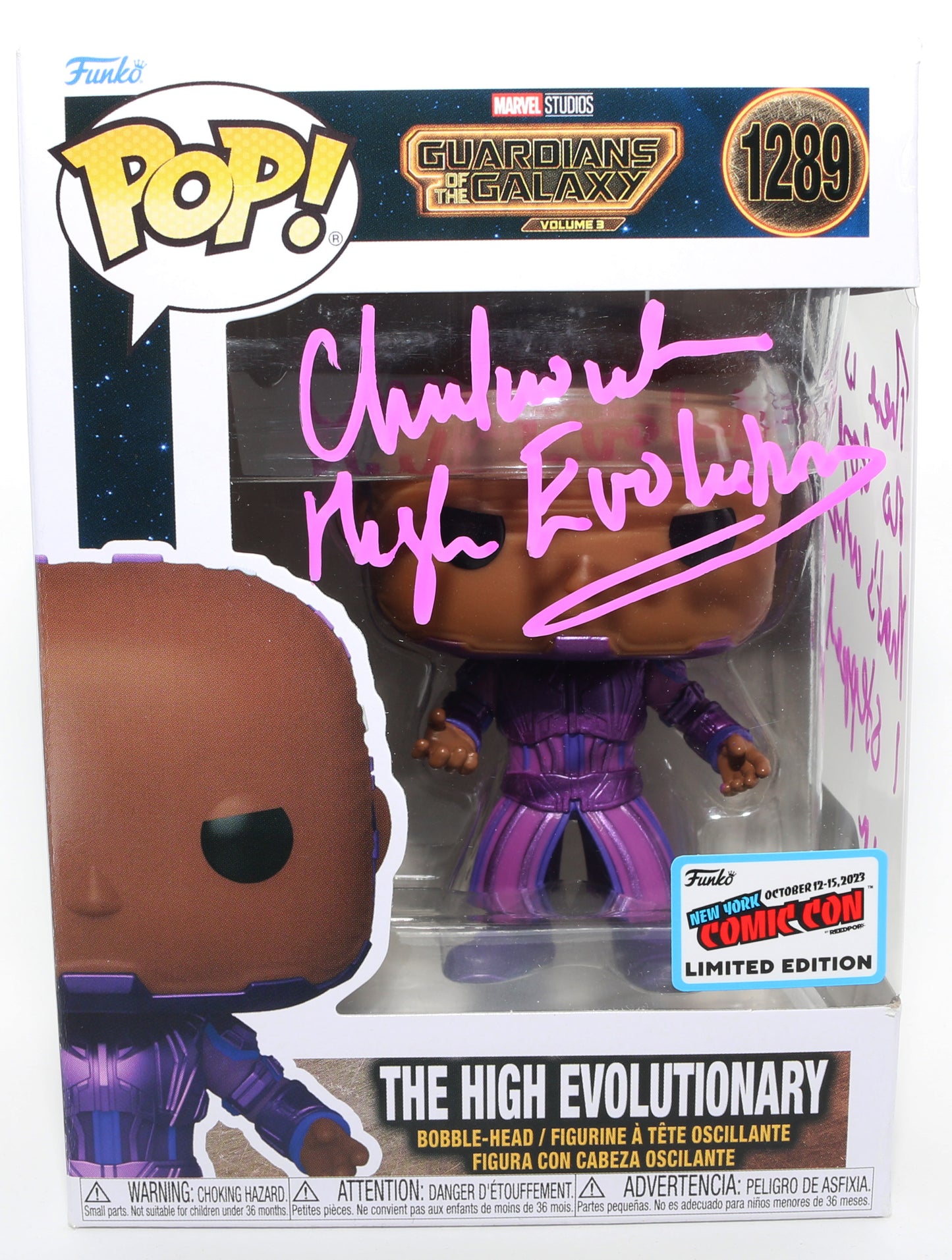 
                  
                    Chukwudi Iwuji as The High Evolutionary in Guardians of the Galaxy Vol. 3 2023 Fall Con Exclusive (SWAU) Signed Funko POP! #1289 with Character Name & Quote
                  
                