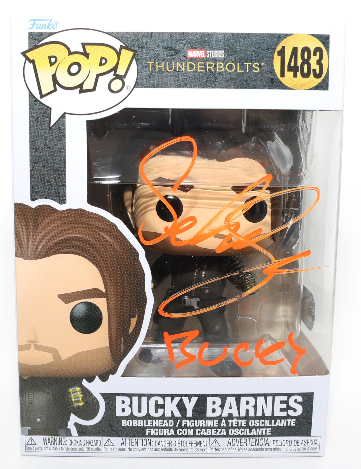 
                  
                    Sebastian Stan as Bucky Barnes / Winter Soldier in Marvel's Thunderbolts* / The New Avengers (SWAU) Signed Funko POP! #1483 with Character Name
                  
                