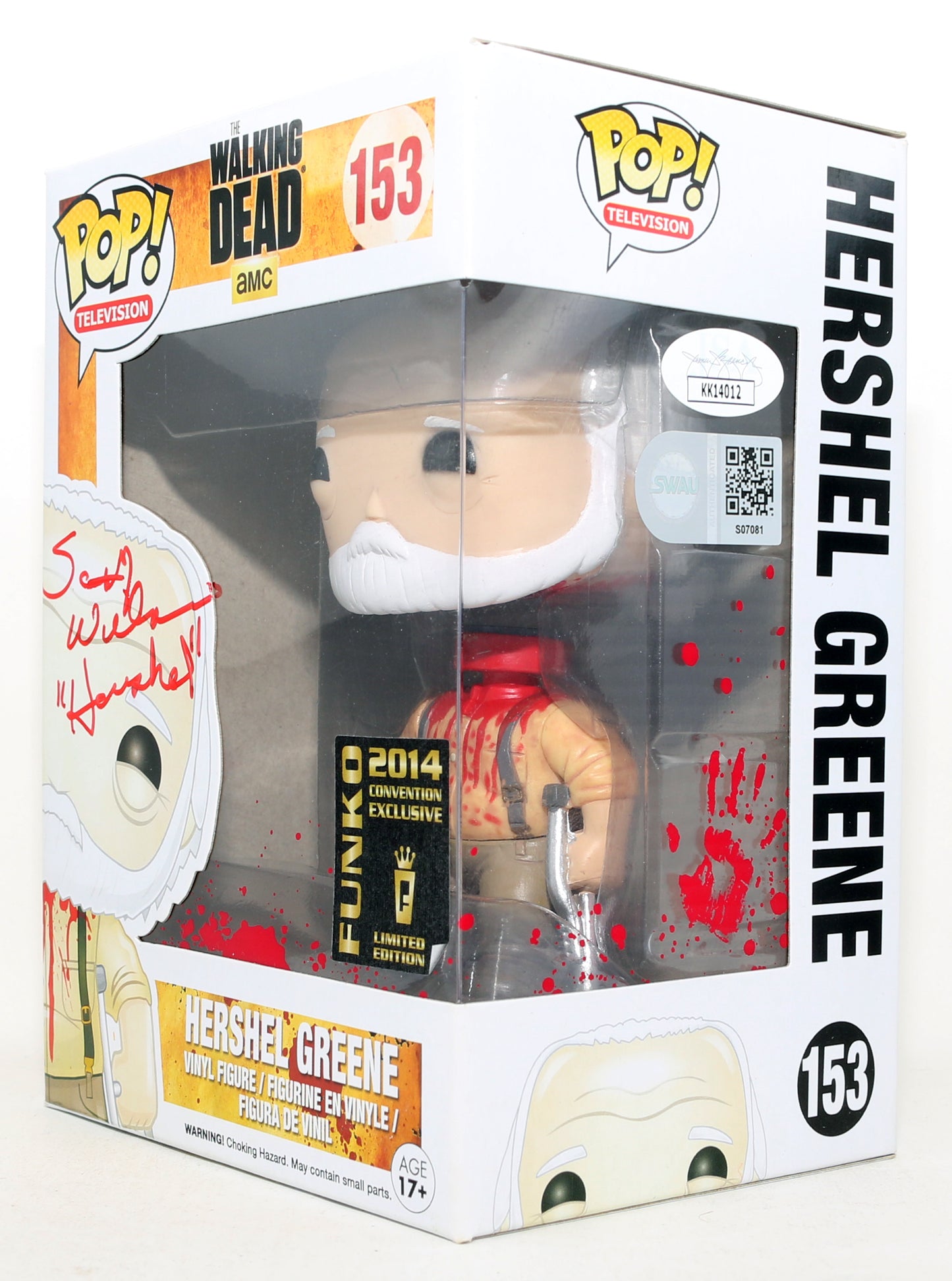 
                  
                    Scott Wilson as Hershel Greene in The Walking Dead 2014 Convention Exclusive Limited Edition (SWAU / JSA) Signed Funko POP! #153 with Character Name
                  
                