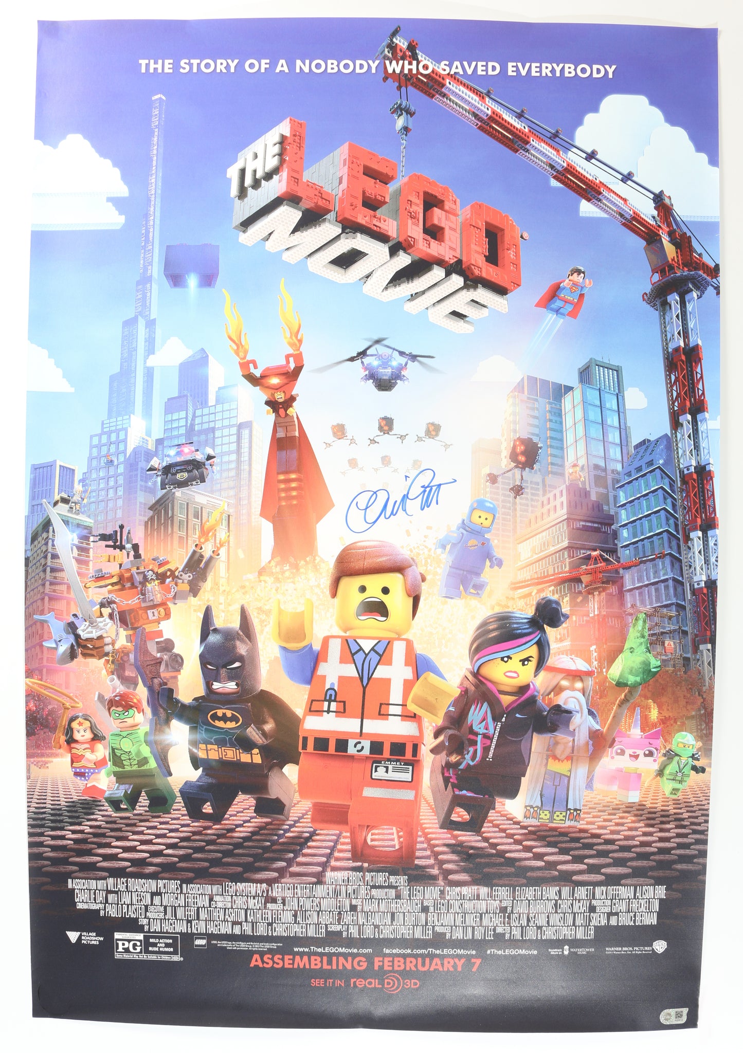 
                  
                    Chris Pratt as Emmet in The Lego Movie (SWAU) Signed 27x40 Poster
                  
                