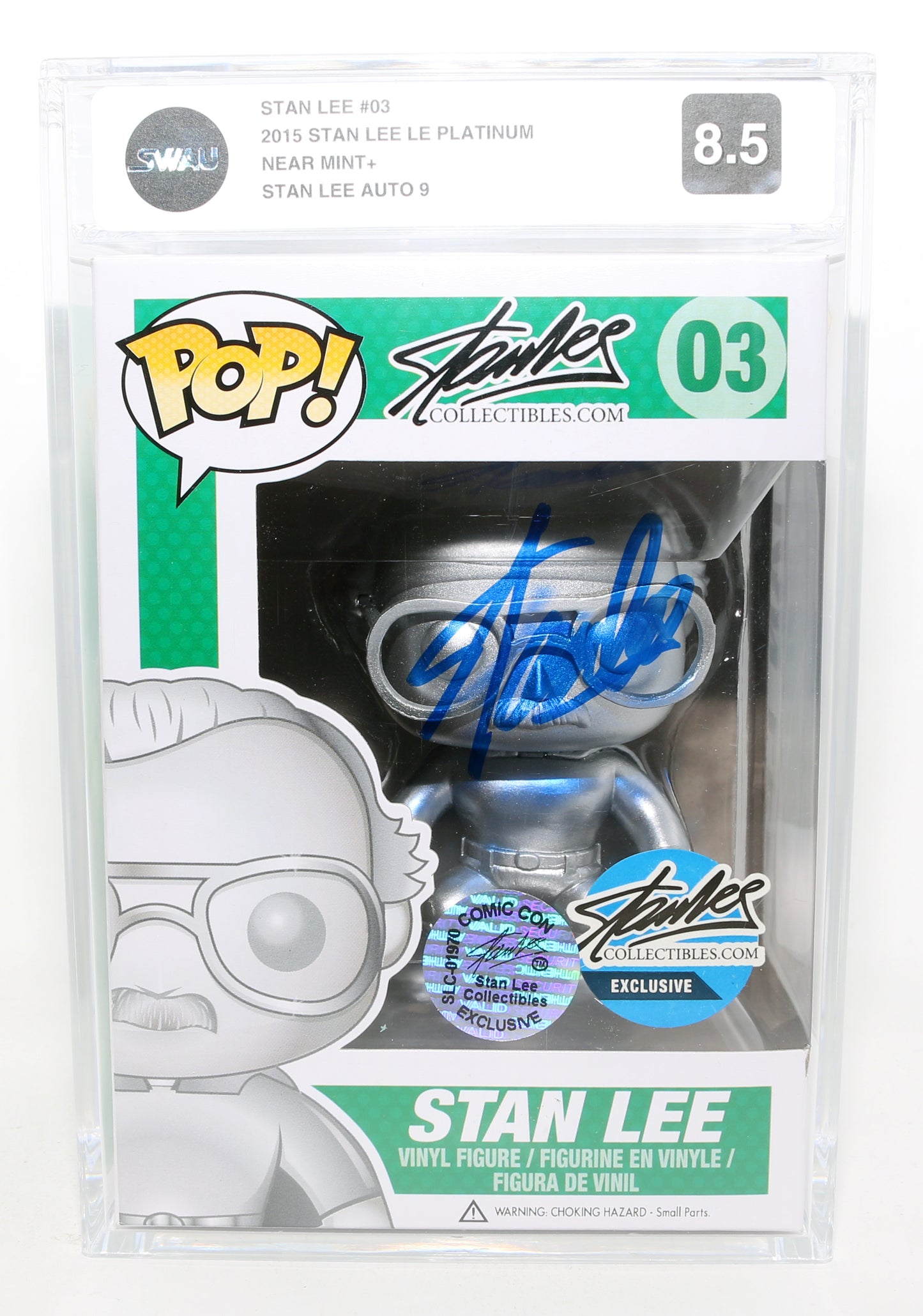 
                  
                    Stan Lee Platinum Comic Con Stan Lee Collectibles Exclusive (SWAU Encapsulated Grade 8.5 / Auto 9) Signed Funko POP! #03
                  
                