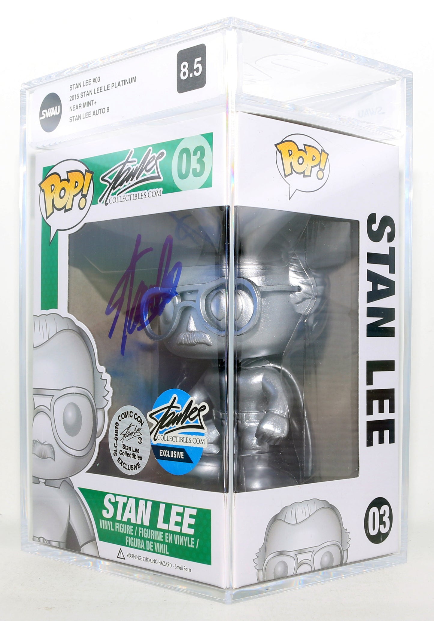 
                  
                    Stan Lee Platinum Comic Con Stan Lee Collectibles Exclusive (SWAU Encapsulated Grade 8.5 / Auto 9) Signed Funko POP! #03
                  
                