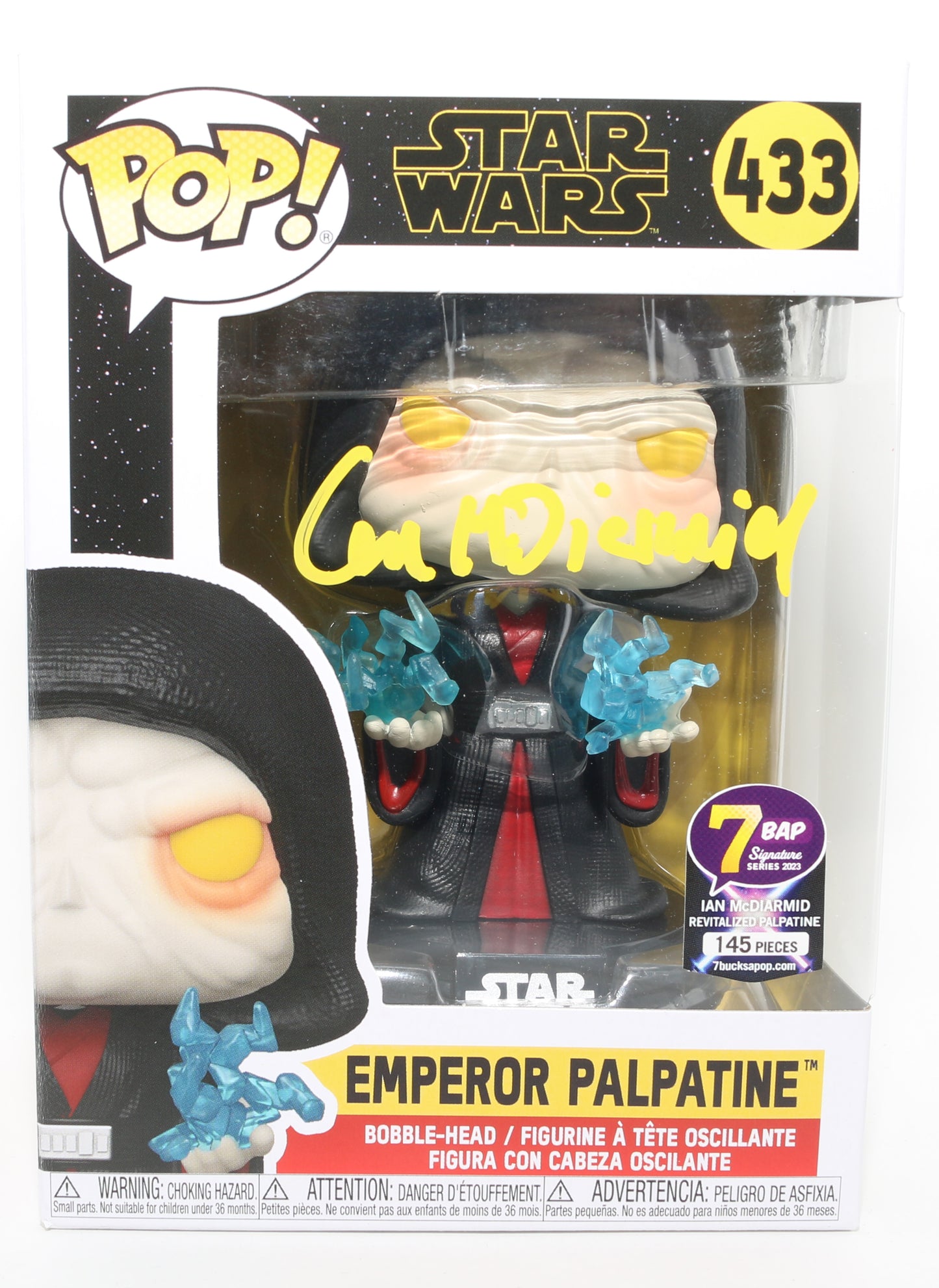 
                  
                    Ian McDiarmid as Emperor Palpatine in Star Wars: The Rise of Skywalker 7BAP Exclusive (JSA) Signed Funko POP! #433
                  
                