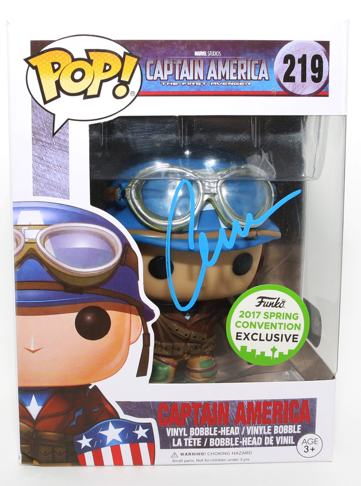 
                  
                    Chris Evans as Captain America in Captain America: The First Avenger 2017 Spring Convention Exclusive (SWAU) Signed Funko POP! #219
                  
                
