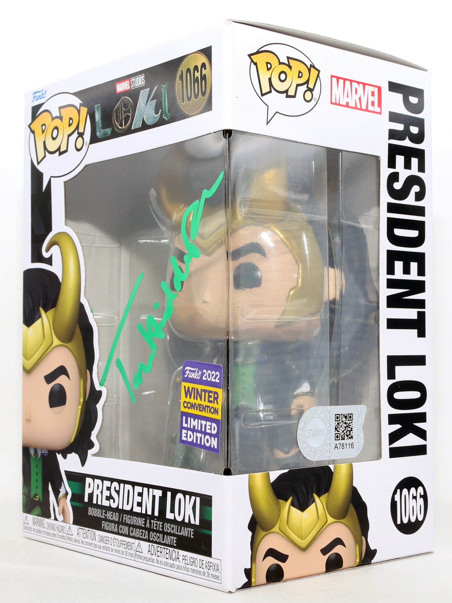 
                  
                    Tom Hiddleston as President Loki in Loki 2022 Winter Convention Limited Edition (SWAU) Signed Funko POP! #1066
                  
                