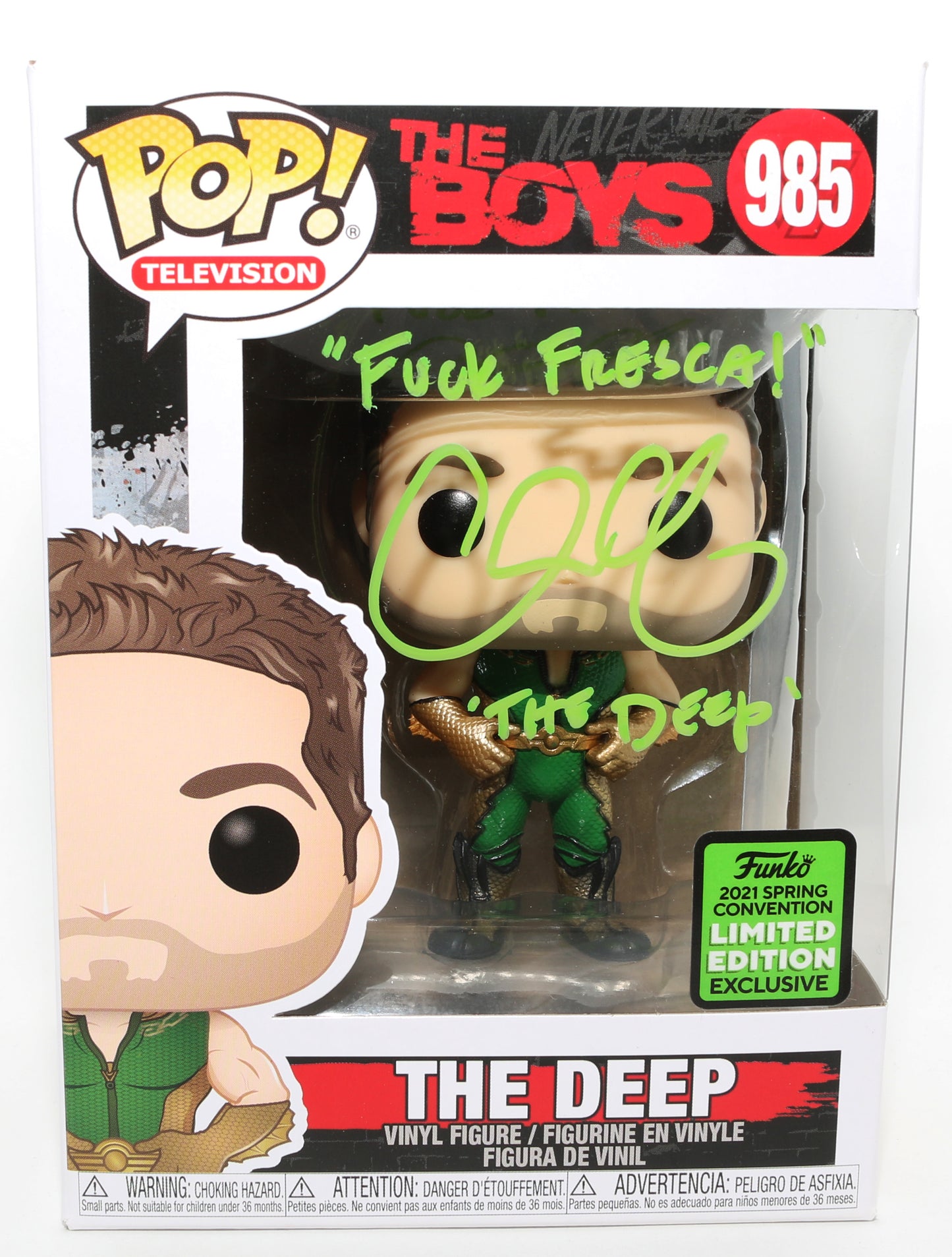 
                  
                    Chace Crawford as The Deep in The Boys 2021 Spring Convention Limited Edition Signed Funko POP! #985 with Character Name & Quote
                  
                