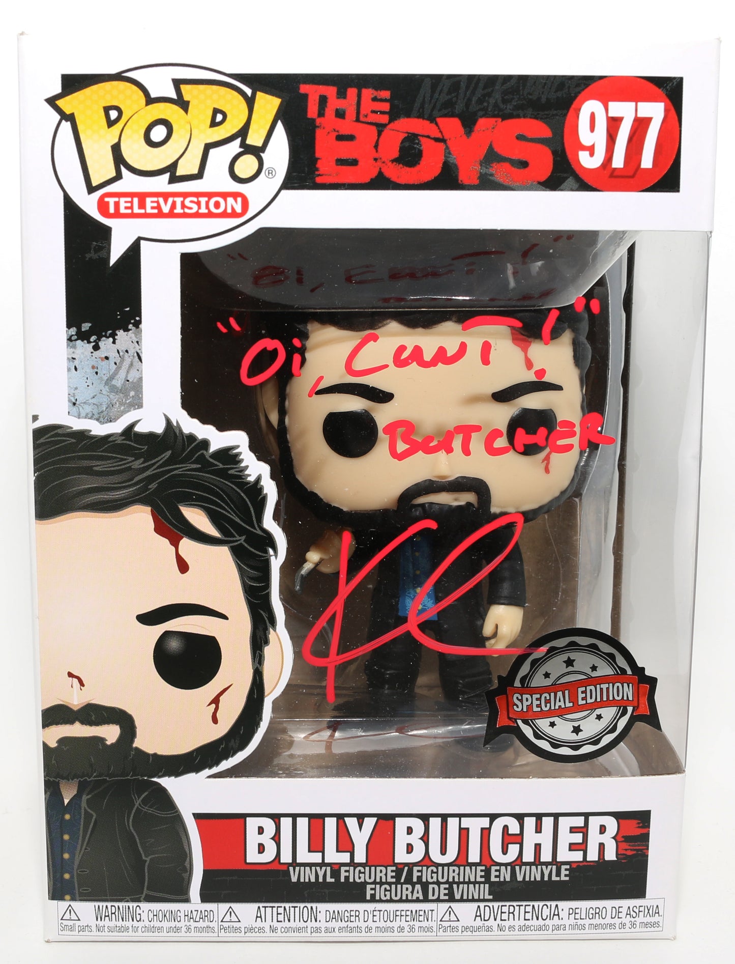 
                  
                    Karl Urban as Billy Butcher in The Boys Special Edition Signed Funko POP! #977 with Character Name & Quote
                  
                
