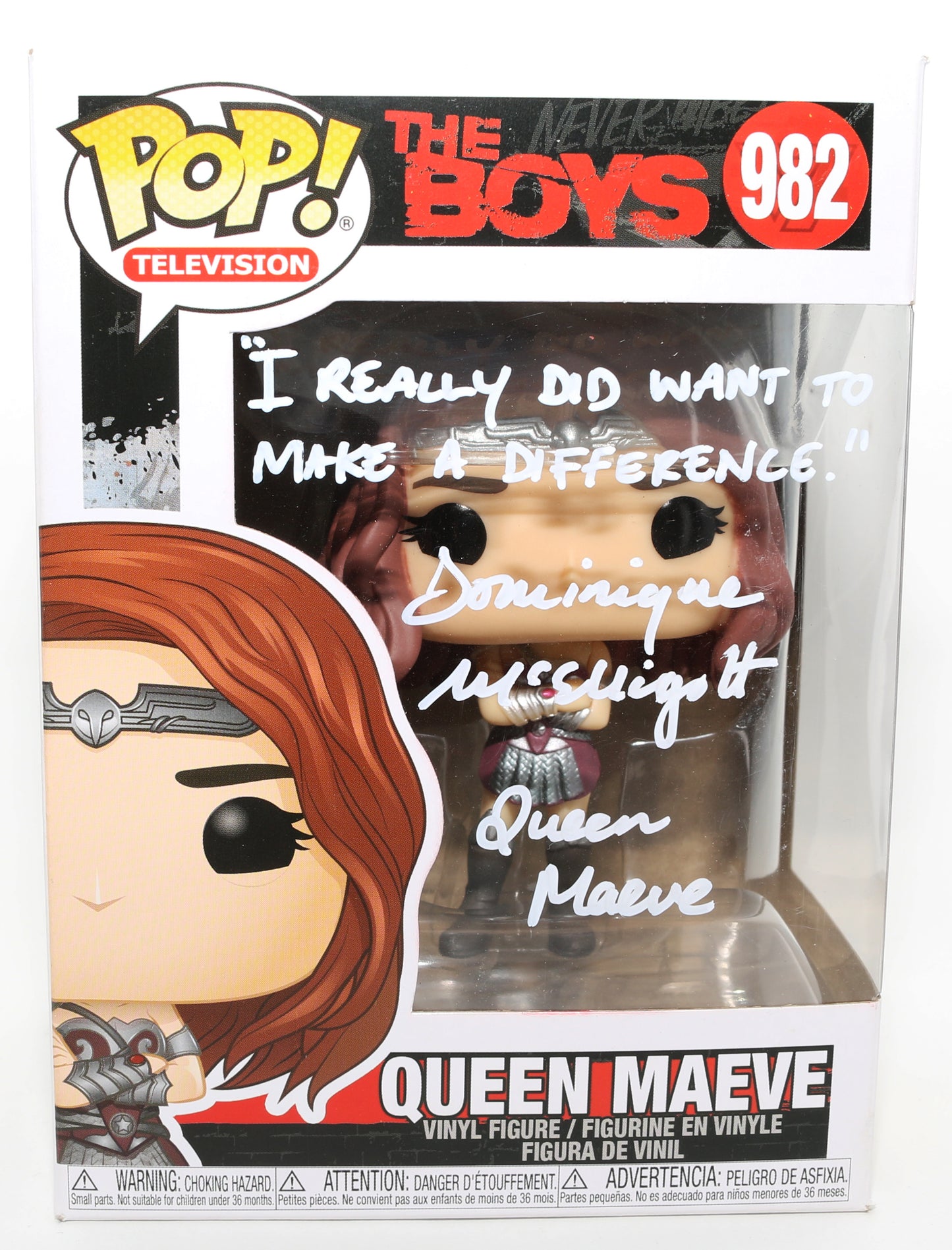 
                  
                    Dominique McElligott as Queen Maeve in The Boys Signed Funko POP! #982 with Character Name & Quote
                  
                