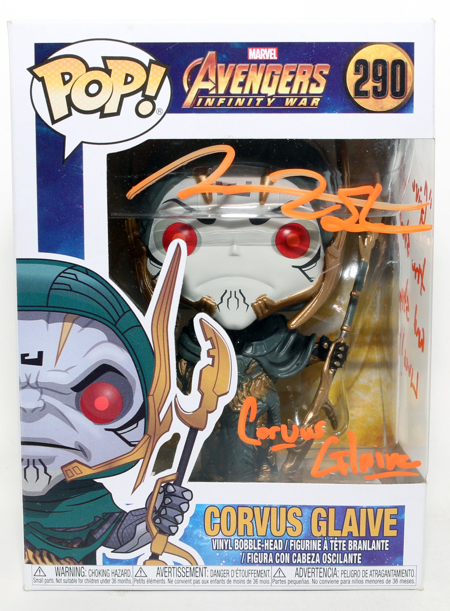 
                  
                    Michael James Shaw as Corvus Glaive in Avengers: Infinity War Signed Funko POP! #290 with Character Name & Quote
                  
                