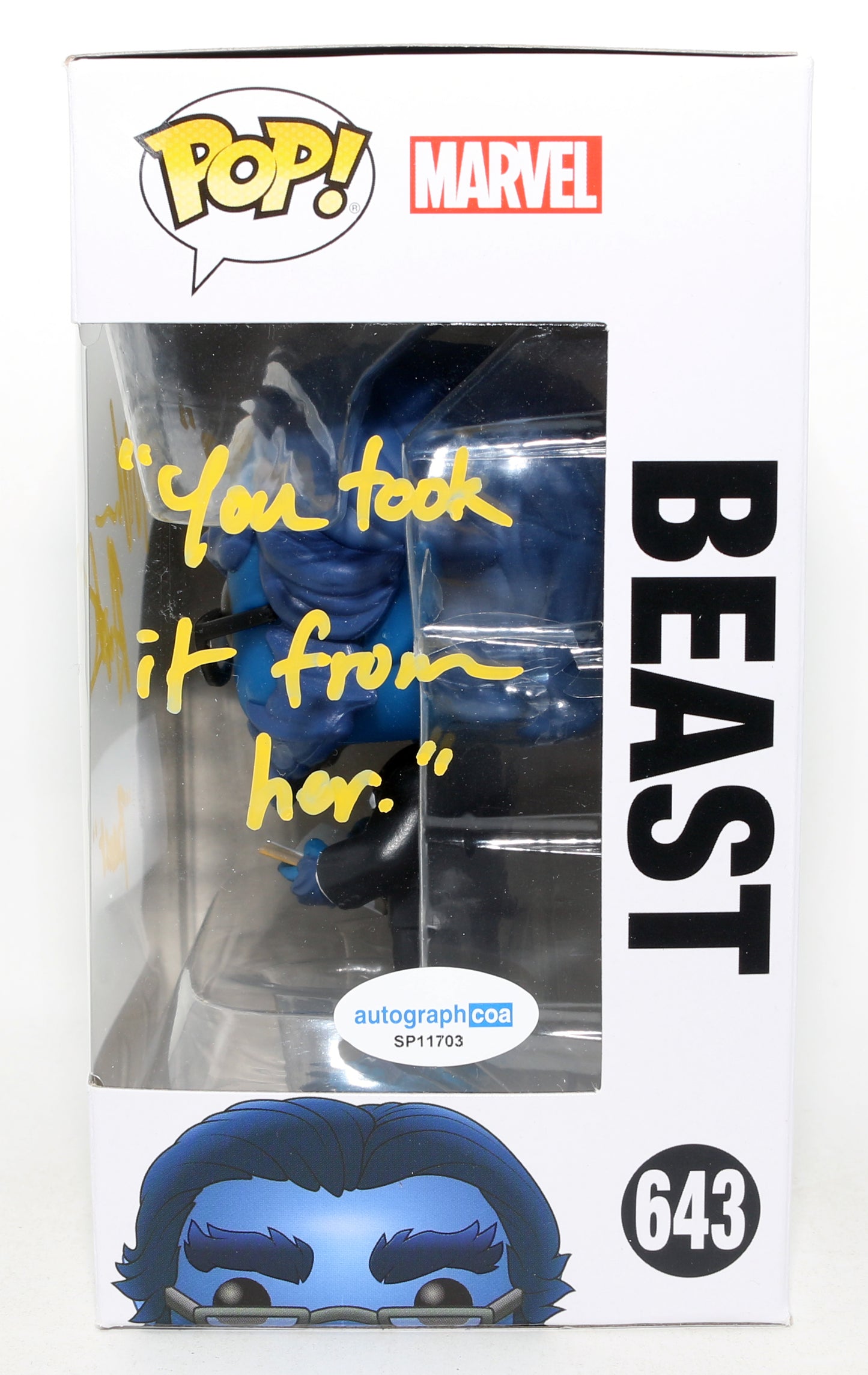 
                  
                    Nicholas Hoult as Beast in X-Men Signed Funko POP! #643 with Character Name & Quote
                  
                