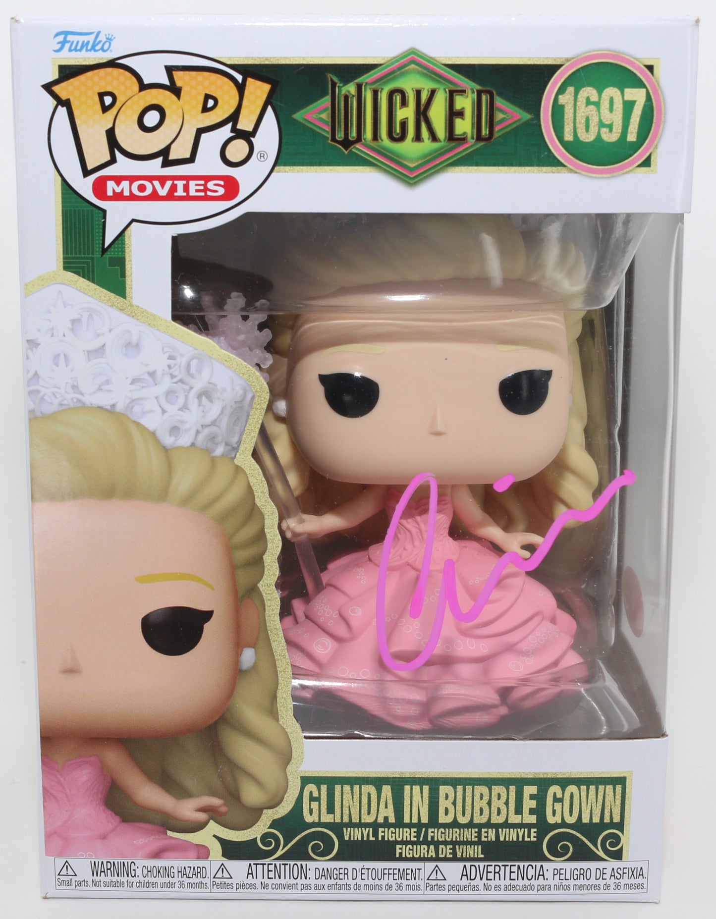 
                  
                    Ariana Grande as Glinda in Bubble Gown in Wicked (JSA) Signed Funko POP! #1697
                  
                