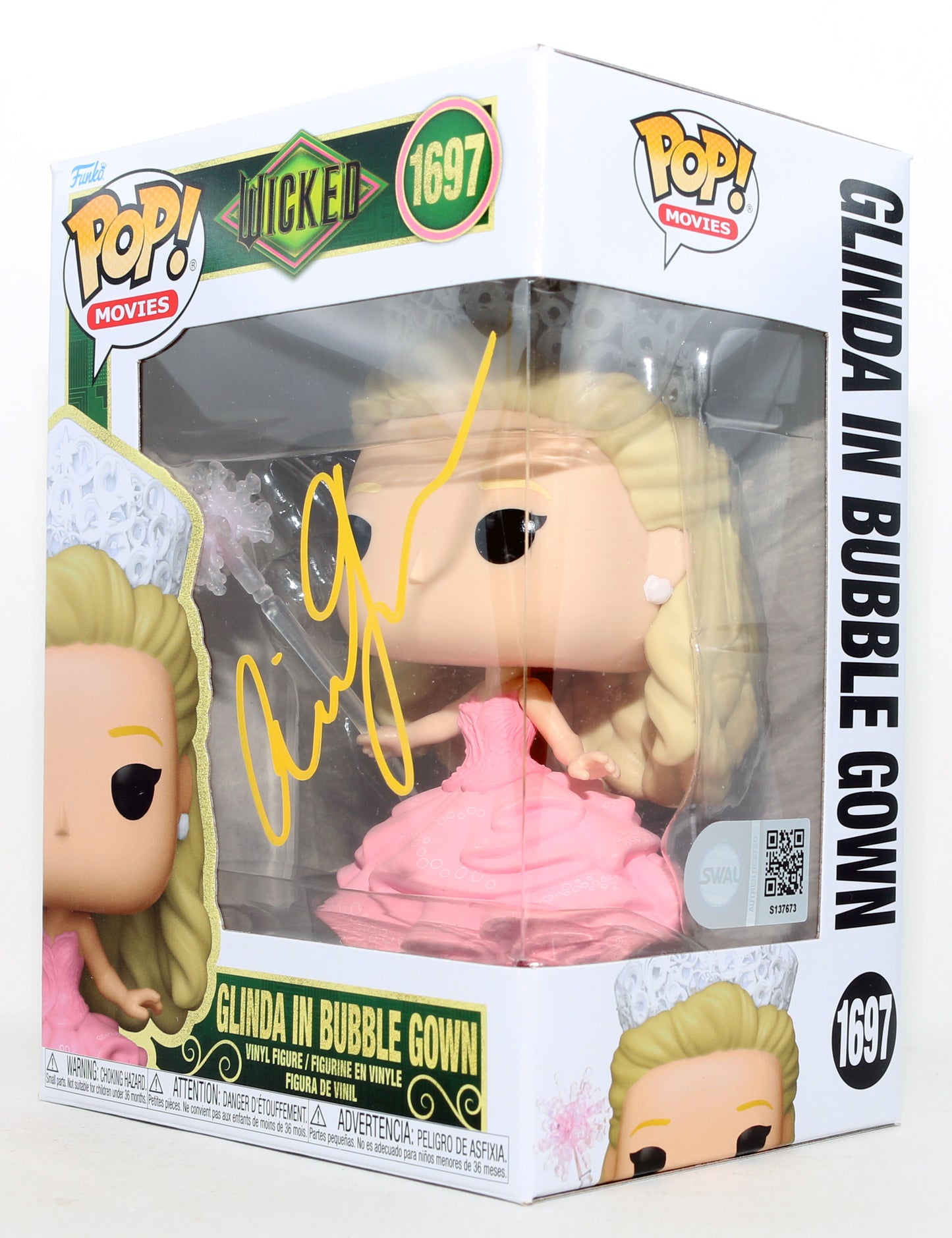 
                  
                    Ariana Grande as Glinda in Bubble Gown in Wicked (SWAU) Signed Funko POP! #1697
                  
                