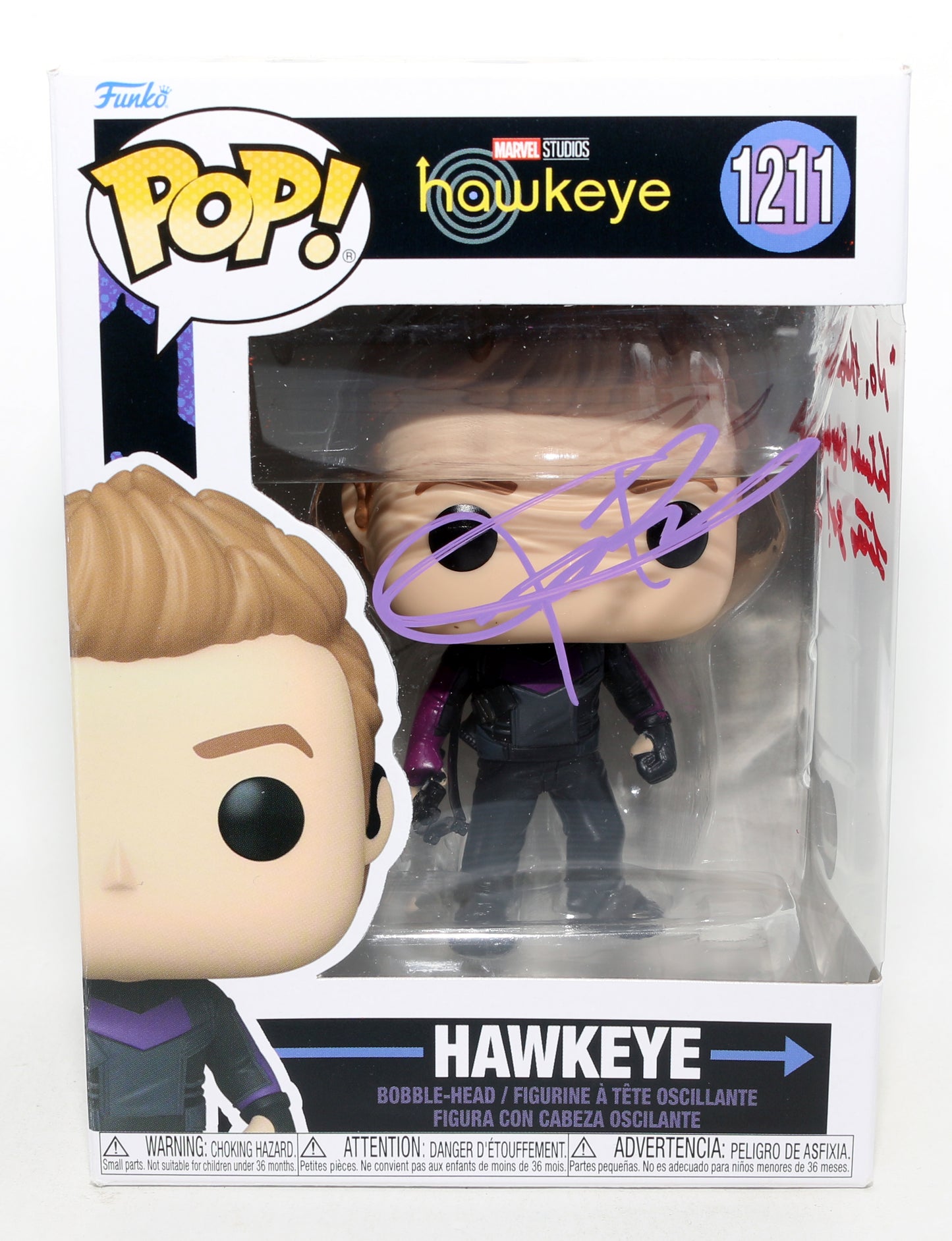 
                  
                    Jeremy Renner as Hawkeye in Hawkeye (Beckett) Signed Funko POP! #1211 with Quote
                  
                