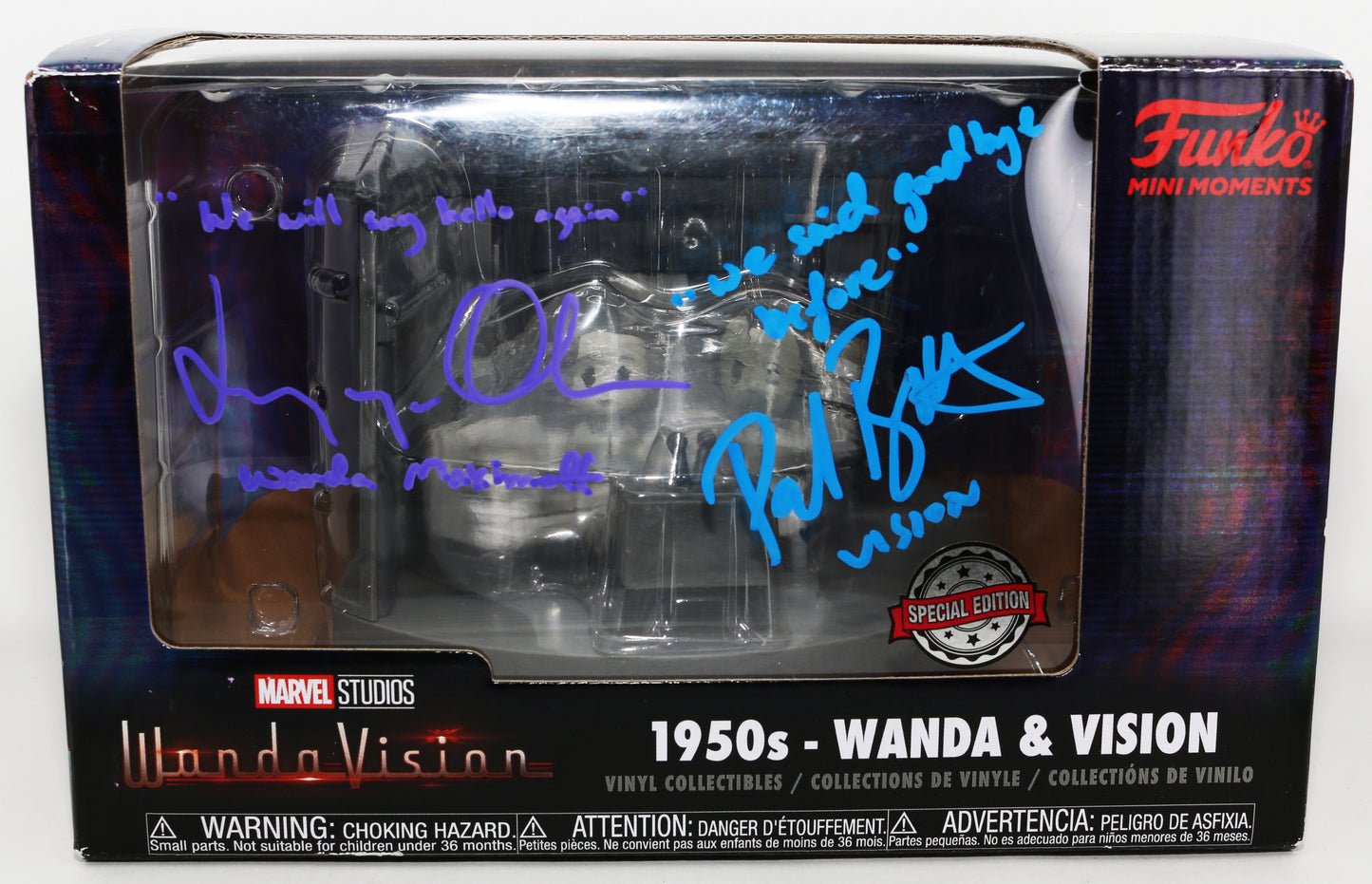 
                  
                    Elizabeth Olsen as Wanda & Paul Bettany as Vision [50's] in WandaVision Special Edition (Beckett) Signed Funko Mini Moments with Character Names & Quotes
                  
                