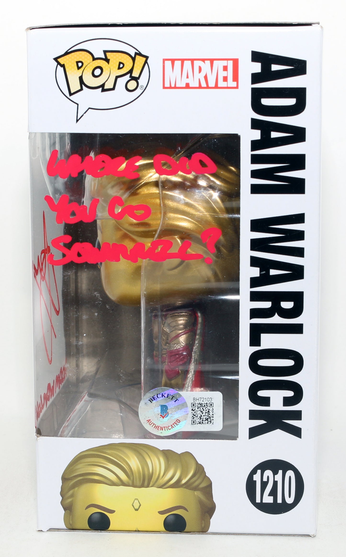 
                  
                    Will Poulter as Adam Warlock in Guardians of the Galaxy Vol. 3 (Beckett) Signed Funko POP! #1210 with Character Name & Quote
                  
                