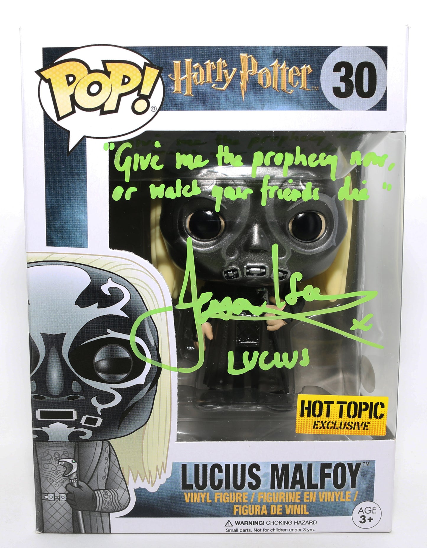 
                  
                    Jason Isaacs as Lucius Malfoy in Harry Potter Hot Topic Exclusive (ACOA) Signed Funko POP! #30 with Character Name & Quote
                  
                