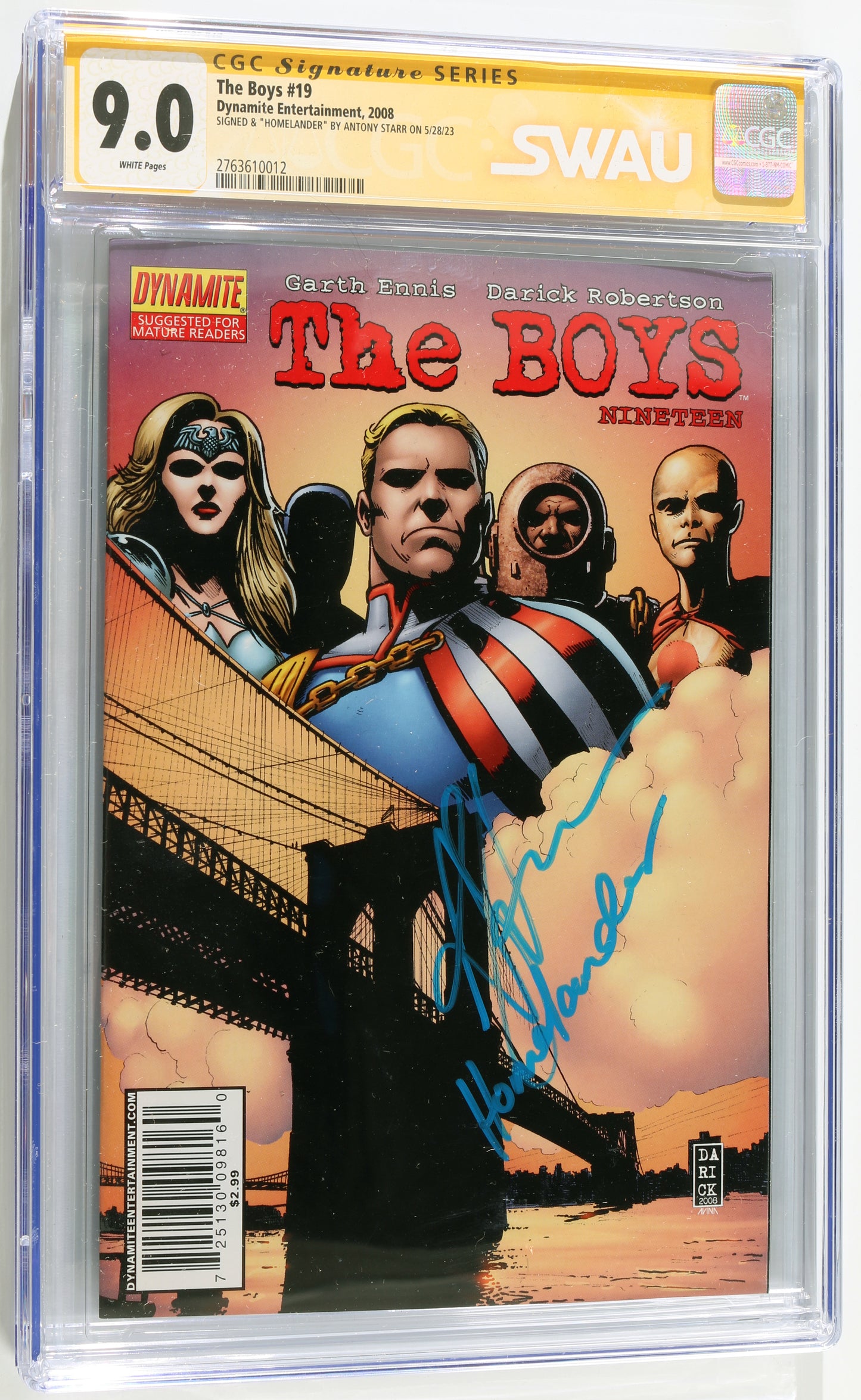 
                  
                    The Boys #19 - Signed by Anthony Starr as Homelander from The Boys (SWAU CGC Signature Series 9.0) 2023 with Character Name
                  
                