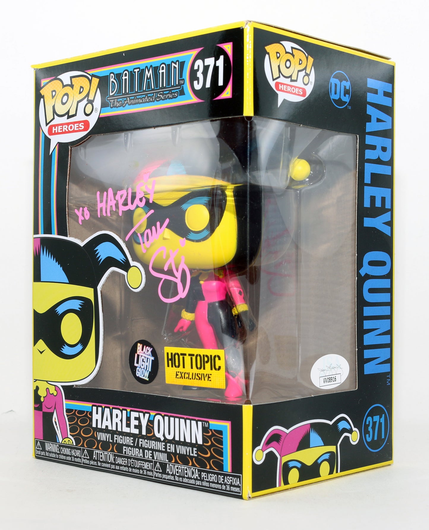 
                  
                    Tara Strong as Harley Quinn in Batman: Arkham City Black Light Hot Topic Exclusive (JSA) Signed Funko POP! #371 with Character Name
                  
                