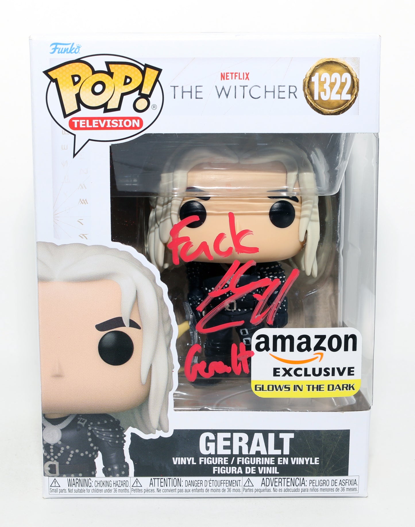 
                  
                    Henry Cavill as Geralt of Rivia in The Witcher GITD Amazon Exclusive (SWAU) Signed Funko POP! #1322 with Character Name & Quote
                  
                