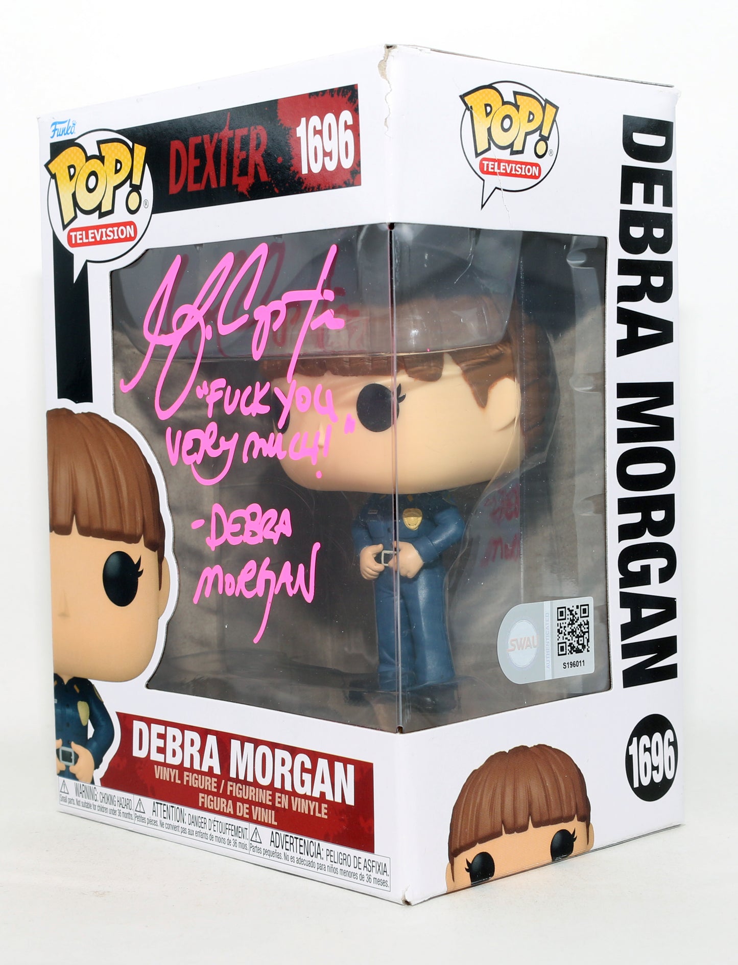 
                  
                    Jennifer Carpenter as Debra Morgan in Dexter (SWAU) Signed Funko POP! #1696 with Character Name & Quote
                  
                