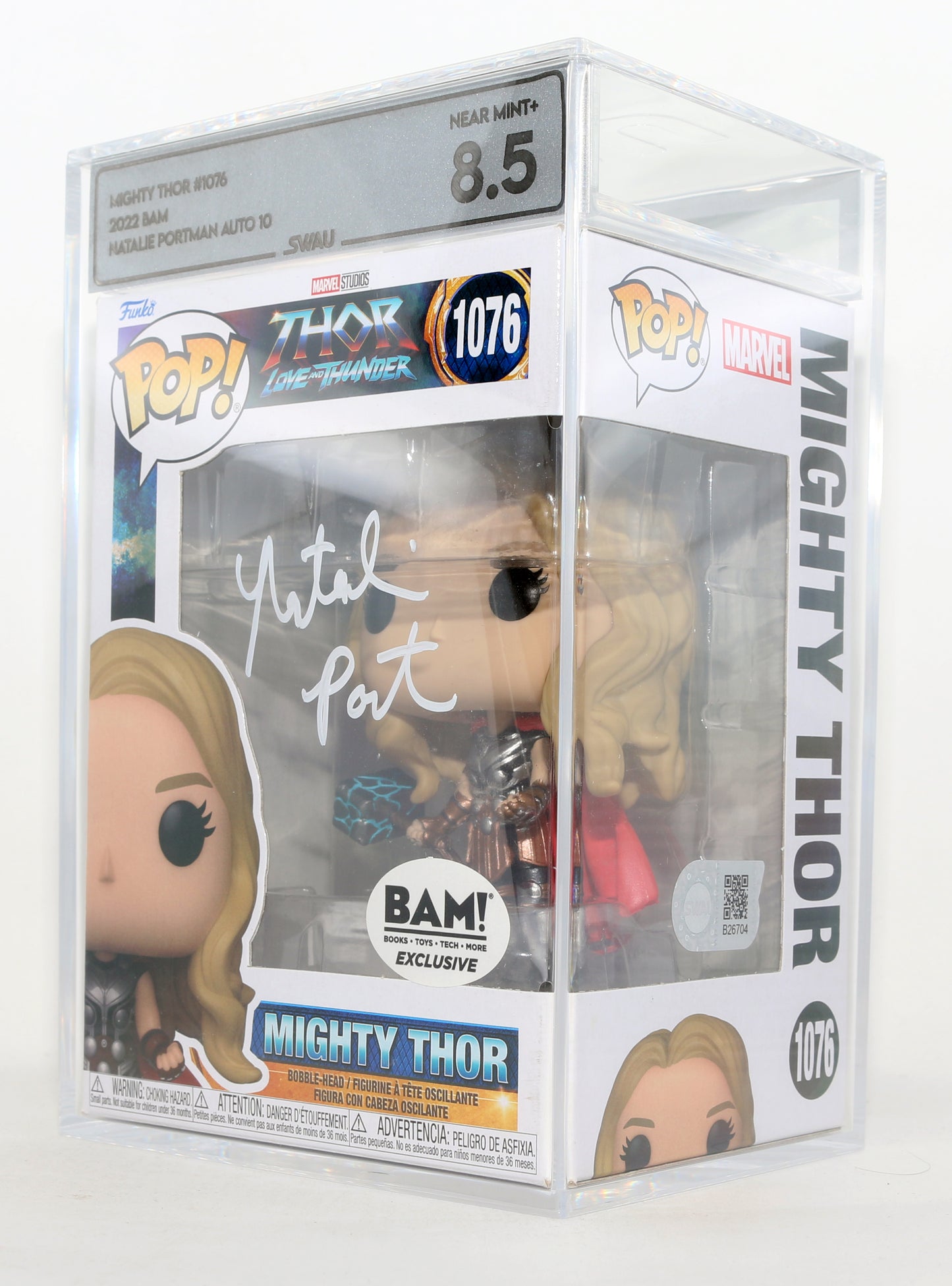 
                  
                    Natalie Portman as Jane Foster / Mighty Thor in Thor: Love & Thunder BAM! Exclusive (SWAU  Encapsulated Grade 8.5 / Auto 10) Signed Funko POP! #1046
                  
                