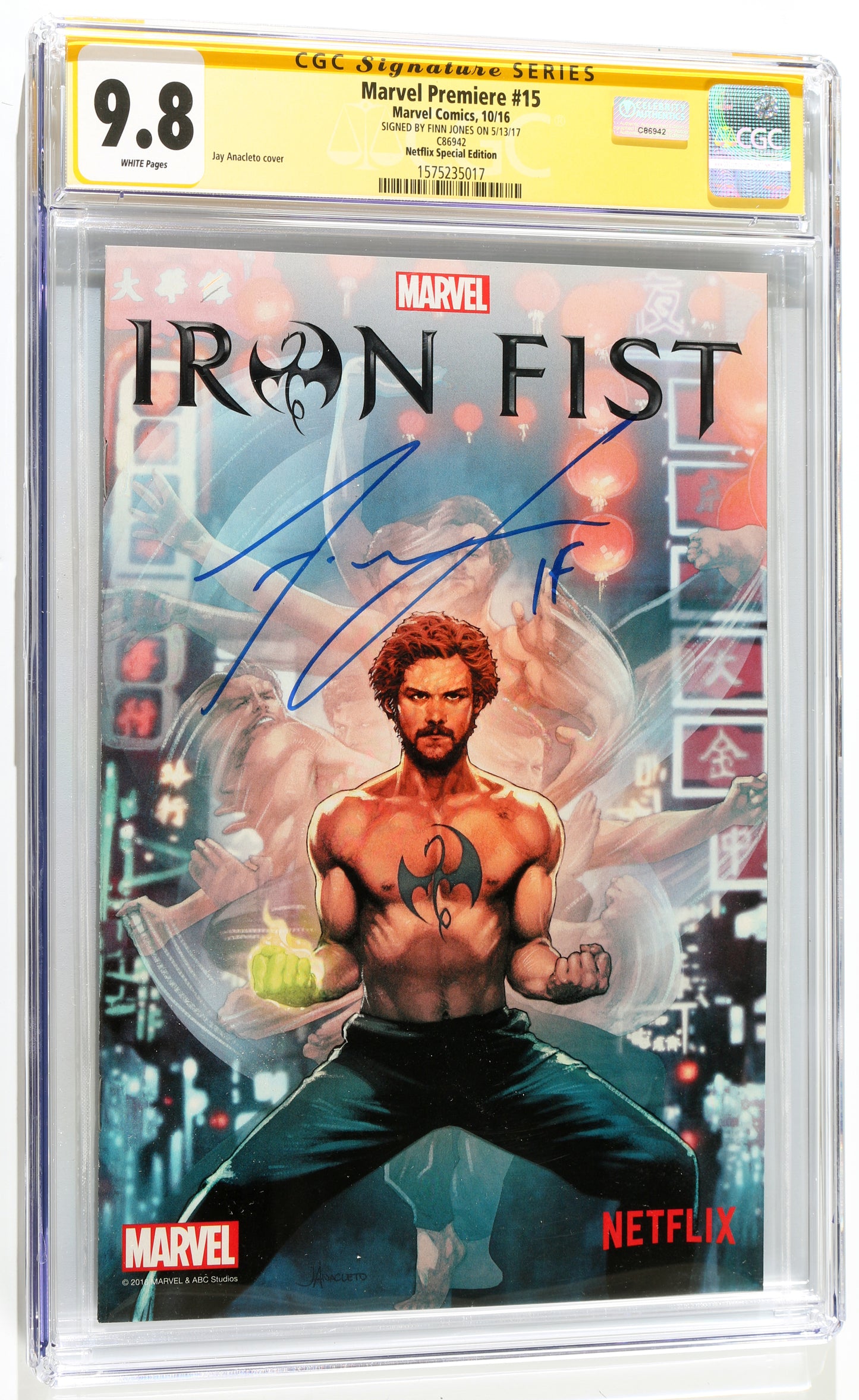 
                  
                    Marvel Premiere #15 - Signed by Finn Jones as Iron Fist from Iron Fist (CGC Signature Series 9.8) 2017 with Character Initials
                  
                
