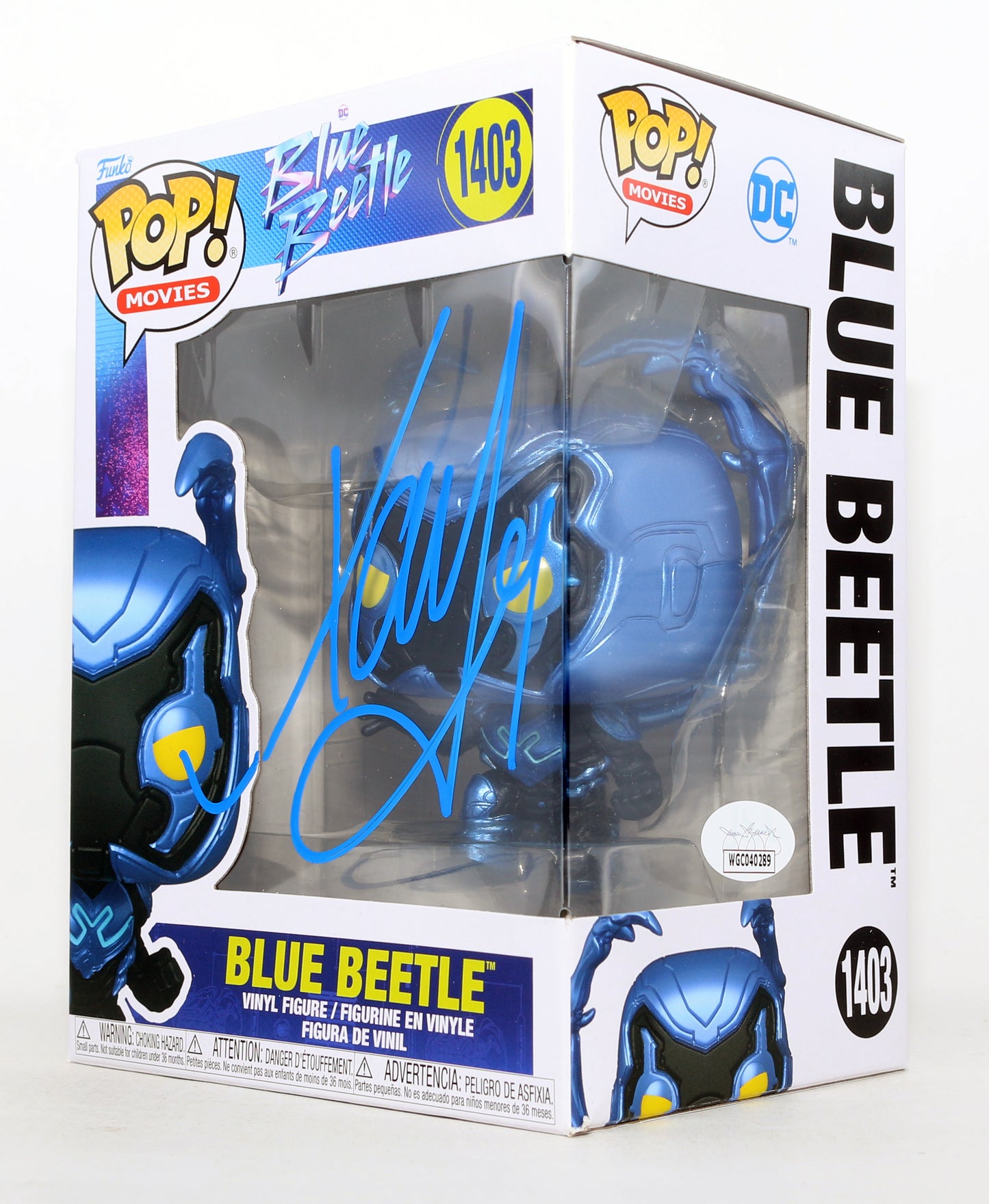 
                  
                    Xolo Mariduena as Blue Beetle in Blue Beetle (JSA) Signed Funko POP! #1403
                  
                