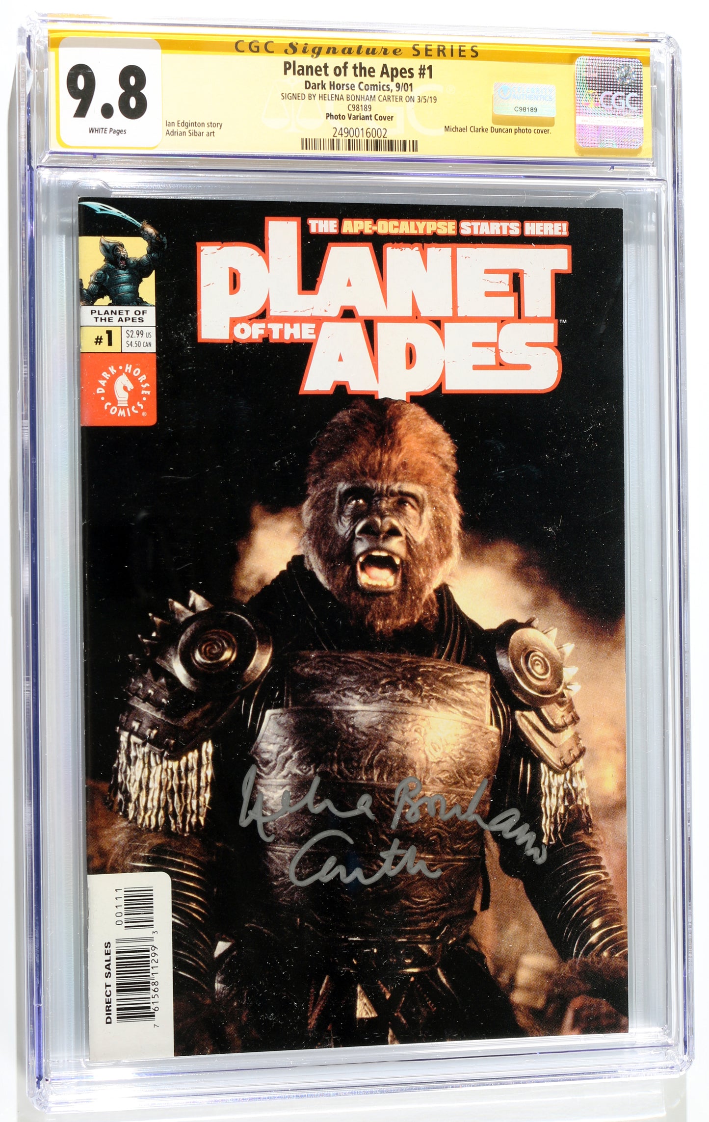 
                  
                    Planet of the Apes #1 - Signed by Helena Bonham Carter as Ari from Planet of the Apes (CGC Signature Series 9.8) 2019
                  
                