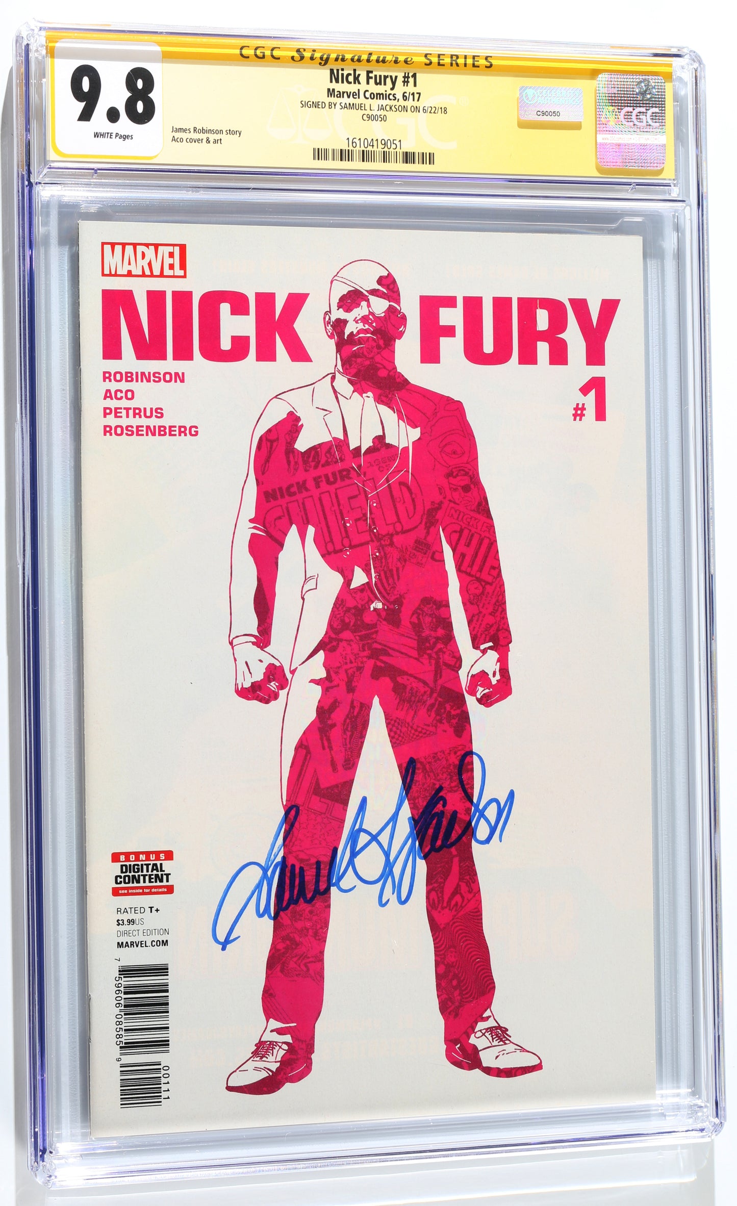 
                  
                    Nick Fury #1 - Signed by Samuel L. Jackson as Nick Fury from The Avengers (CGC Signature Series 9.8) 2018
                  
                