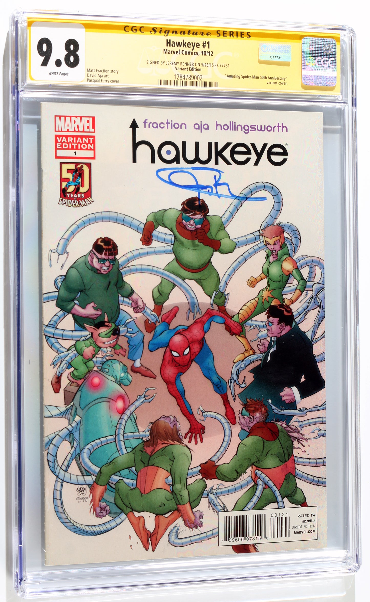 
                  
                    Hawkeye #1 - Signed by Jeremy Renner as Hawkeye from The Avengers (CGC Signature Series 9.8) 2015
                  
                