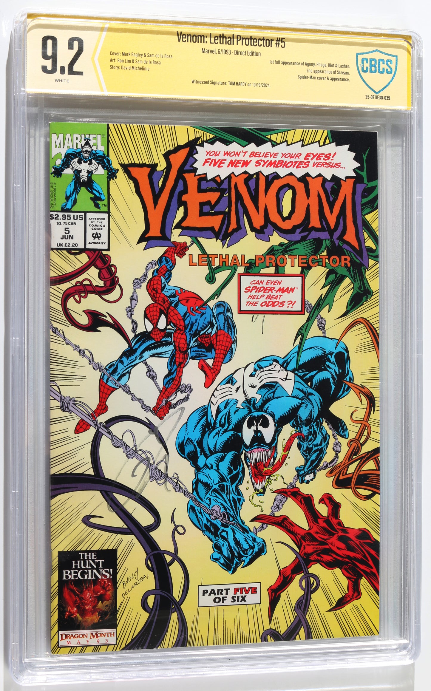
                  
                    Venom: Lethal Protector #5 - Signed by Tom Hardy as Venom from Venom (CBCS Witness 9.2) 2024
                  
                