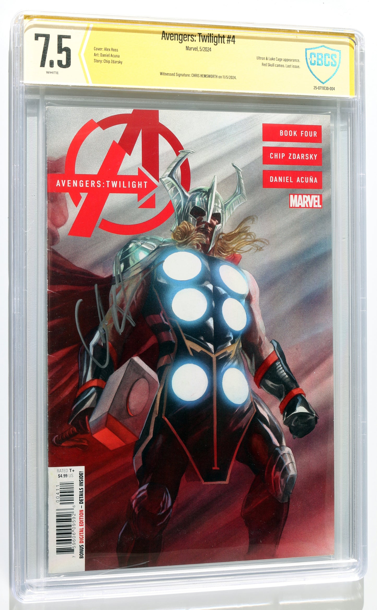 
                  
                    Avengers: Twilight #4 - Signed by Chris Hemsworth as Thor from The Avengers (CBCS Witness 7.5) 2024
                  
                