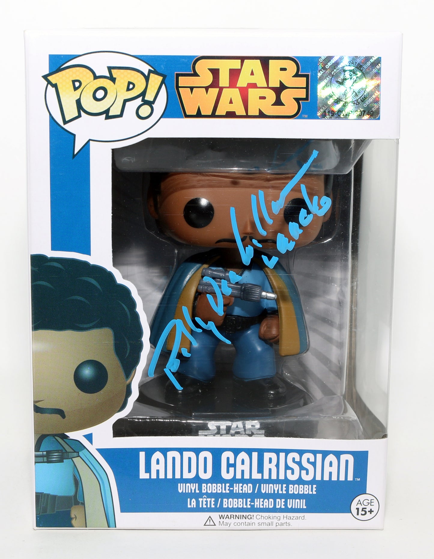 
                  
                    Billy Dee Williams as General Lando Calrissian in Star Wars: Return of the Jedi (Coolwaters) Signed Funko POP! #30 with Character Name
                  
                