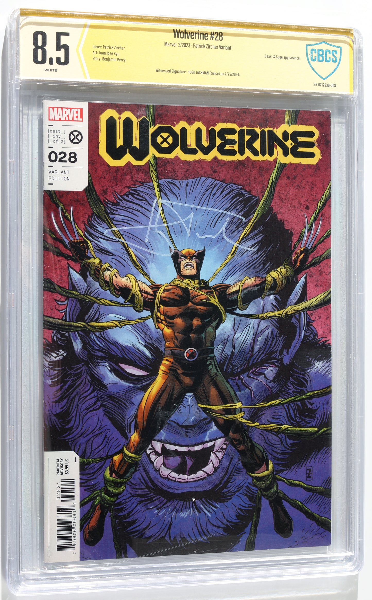 
                  
                    Wolverine #28 - Signed by Hugh Jackman as Wolverine from X-Men (CBCS Witness 8.5) 2024
                  
                