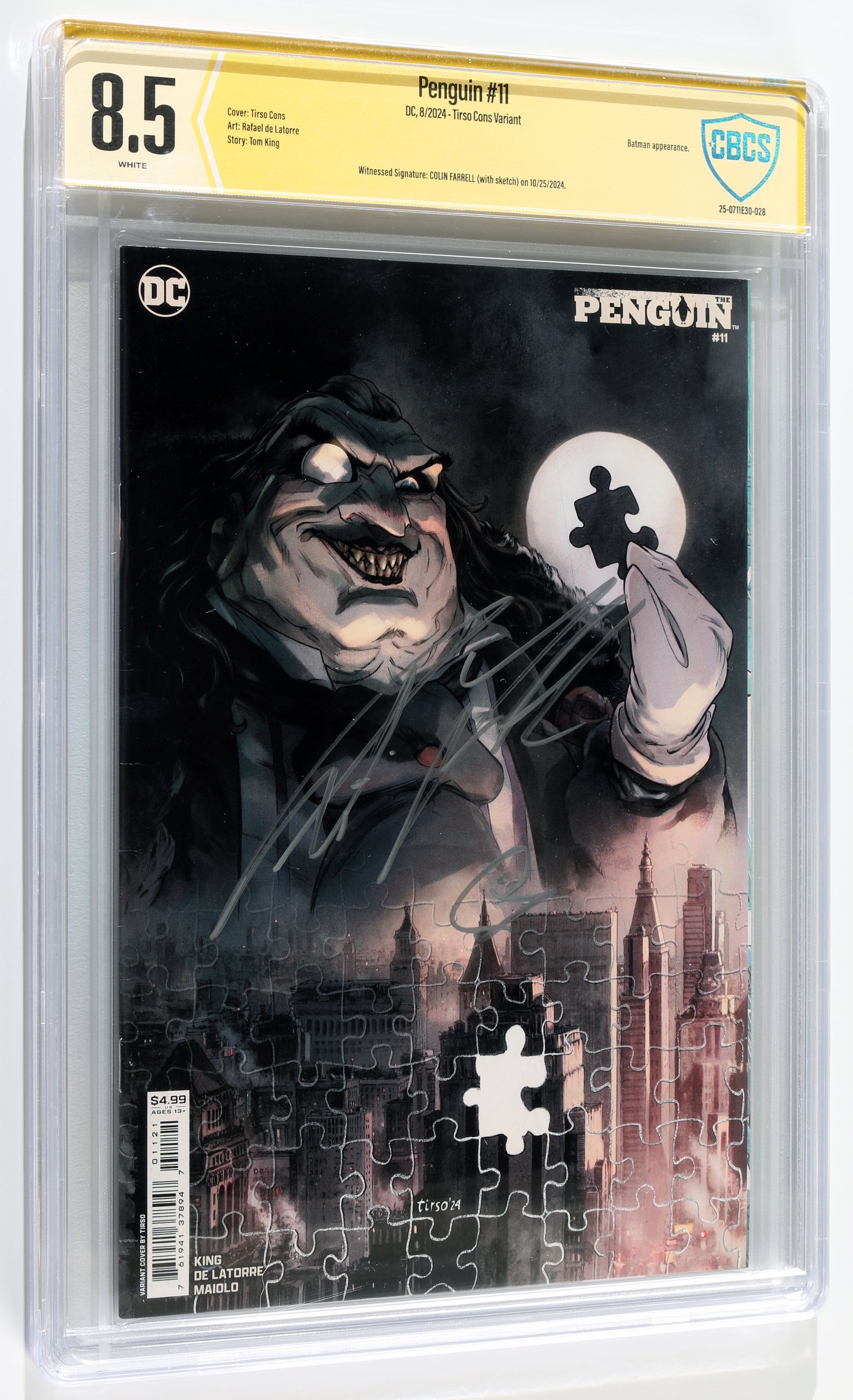 
                  
                    Penguin #11 - Signed by Colin Farell as Penguin from The Batman (CBCS Witness 8.5) 2024 with Remark
                  
                