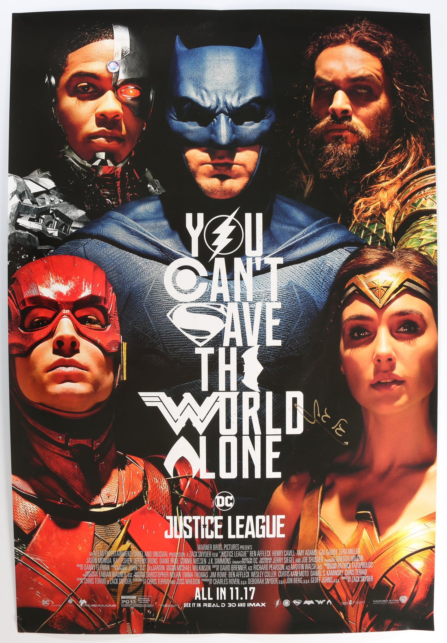 
                  
                    Gal Gadot as Wonder Woman in Justice League (SWAU) Signed 27x40 Poster
                  
                